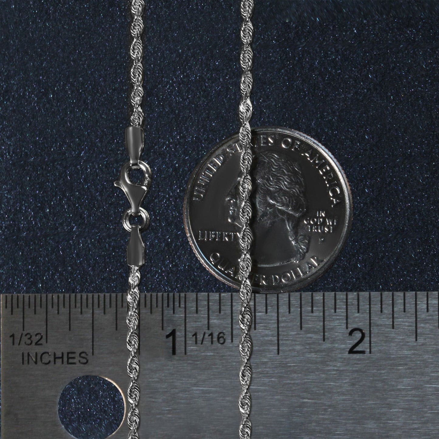 14k White Gold Solid Diamond Cut Rope Chain (1.80 mm)