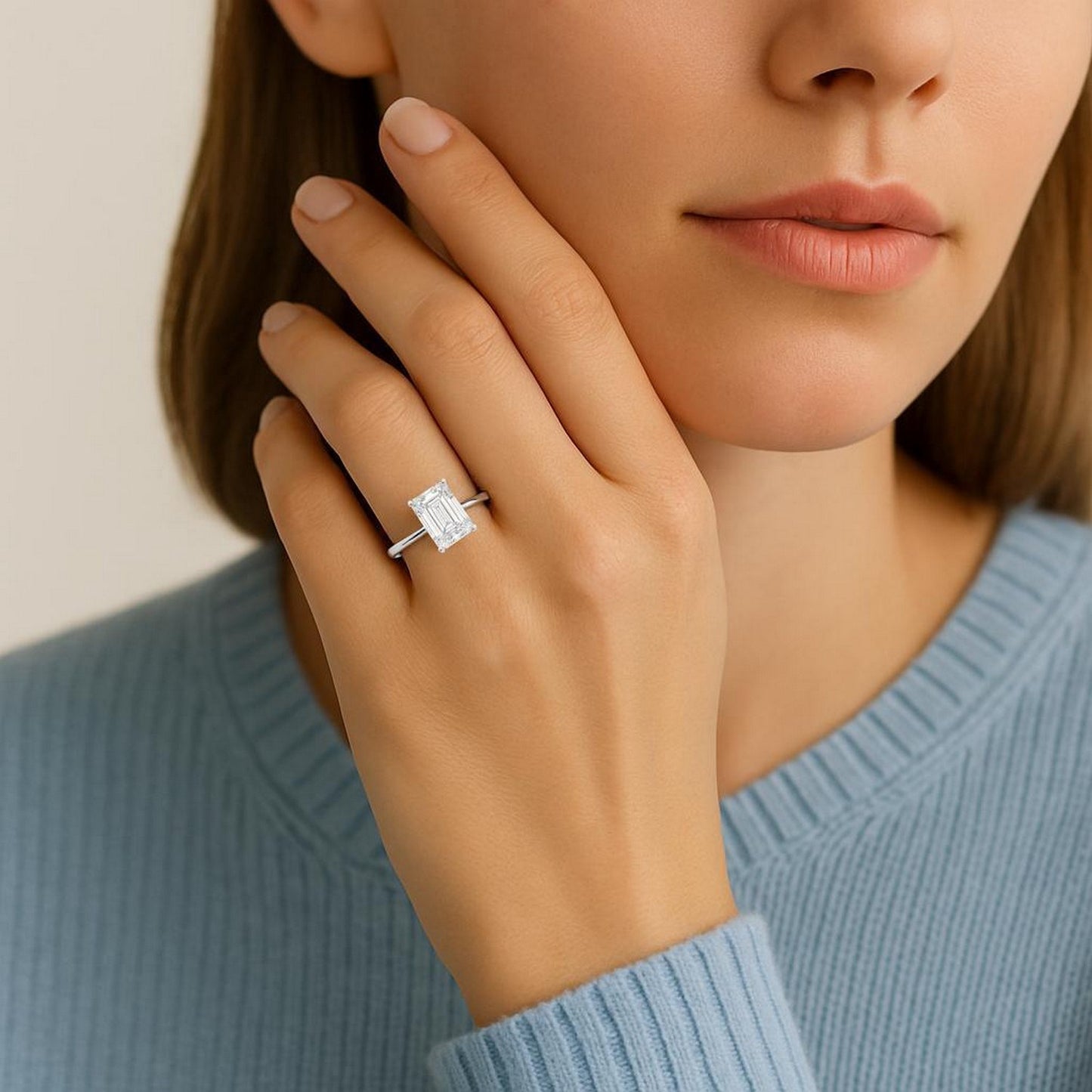 5 Carat Radiant Lab Grown IGI G/VS1 Diamond Solitaire Ring in 14K White Gold