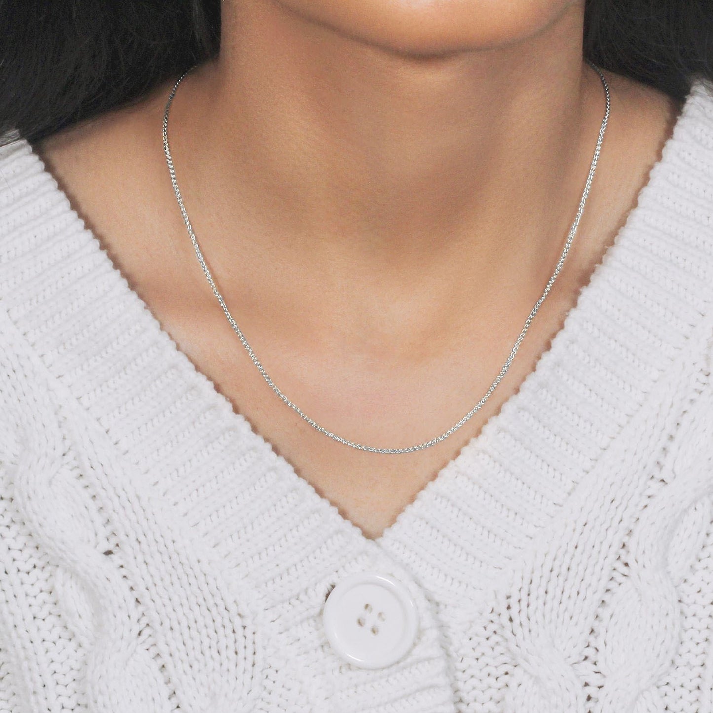 18k White Gold Round Wheat Chain (1.40 mm)