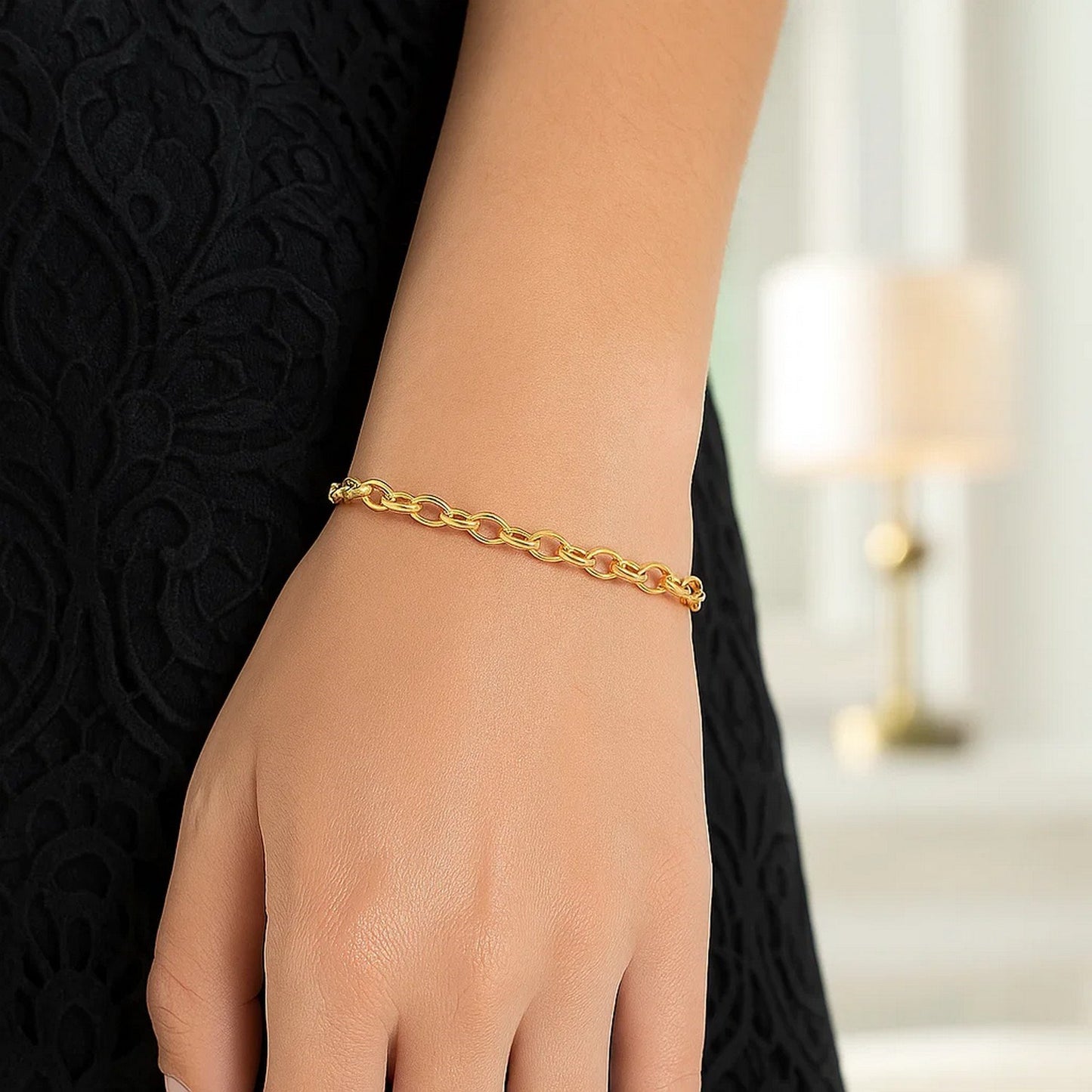 14k Yellow Gold Oval Rolo Bracelet (3.20 mm)