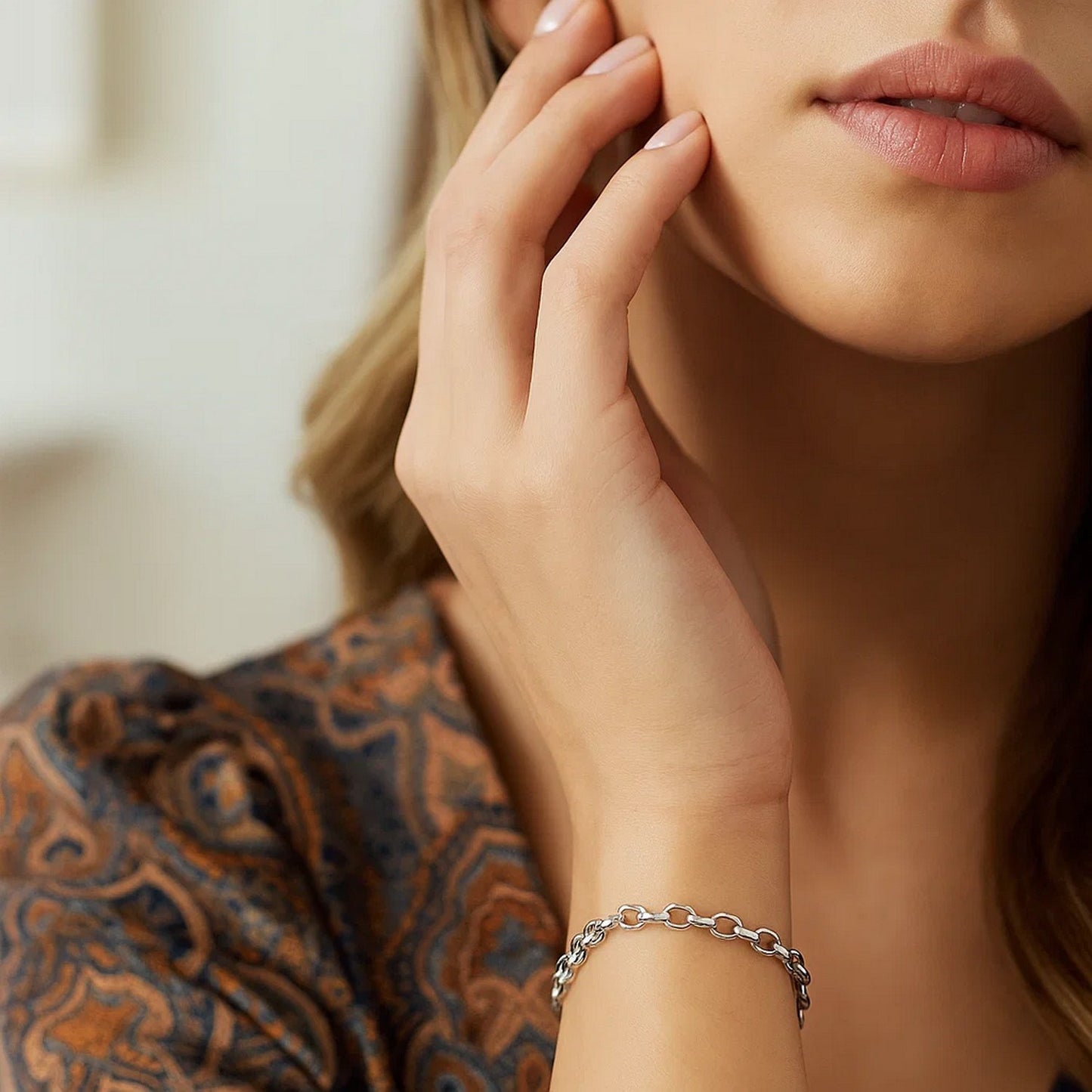 14k White Gold Oval Rolo Bracelet (3.20 mm)