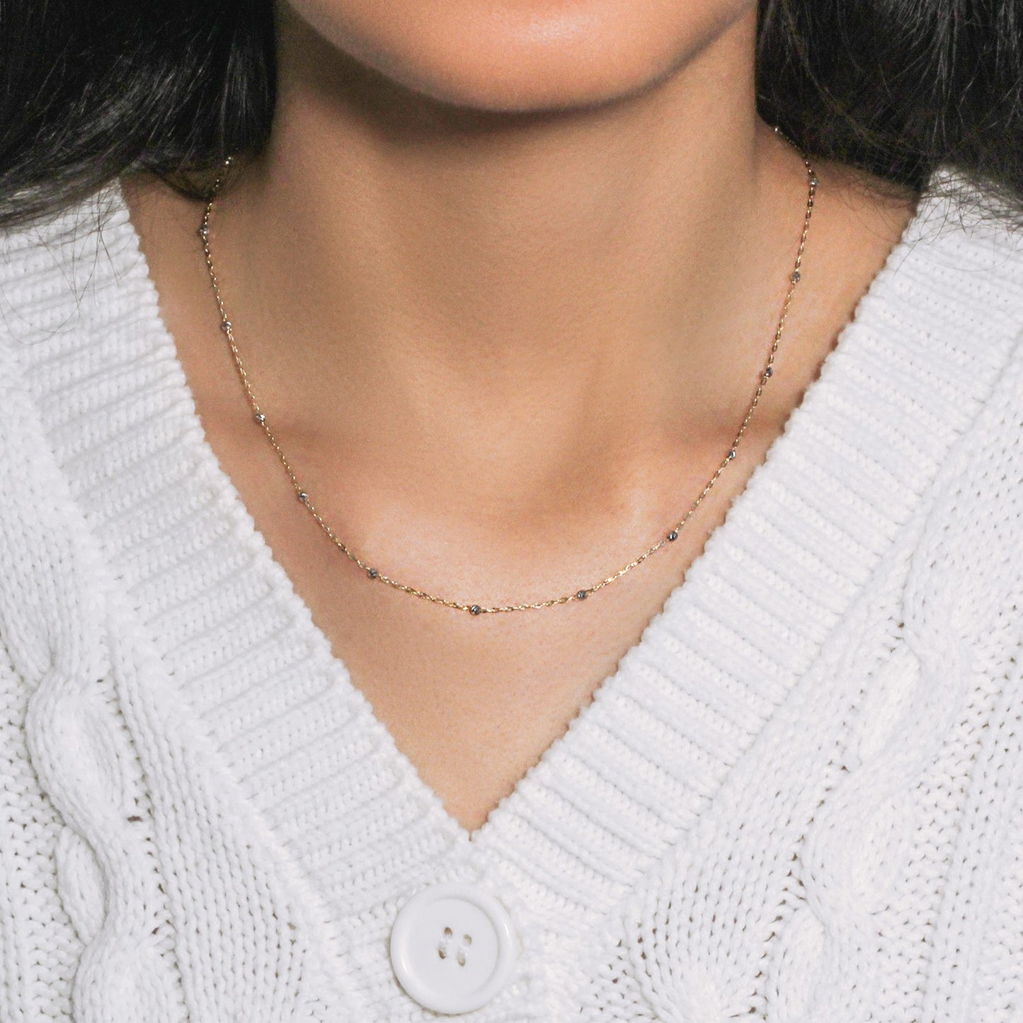 Diamond Cut Bead Links Pendant Chain in Two Tone Gold (3.50 mm)