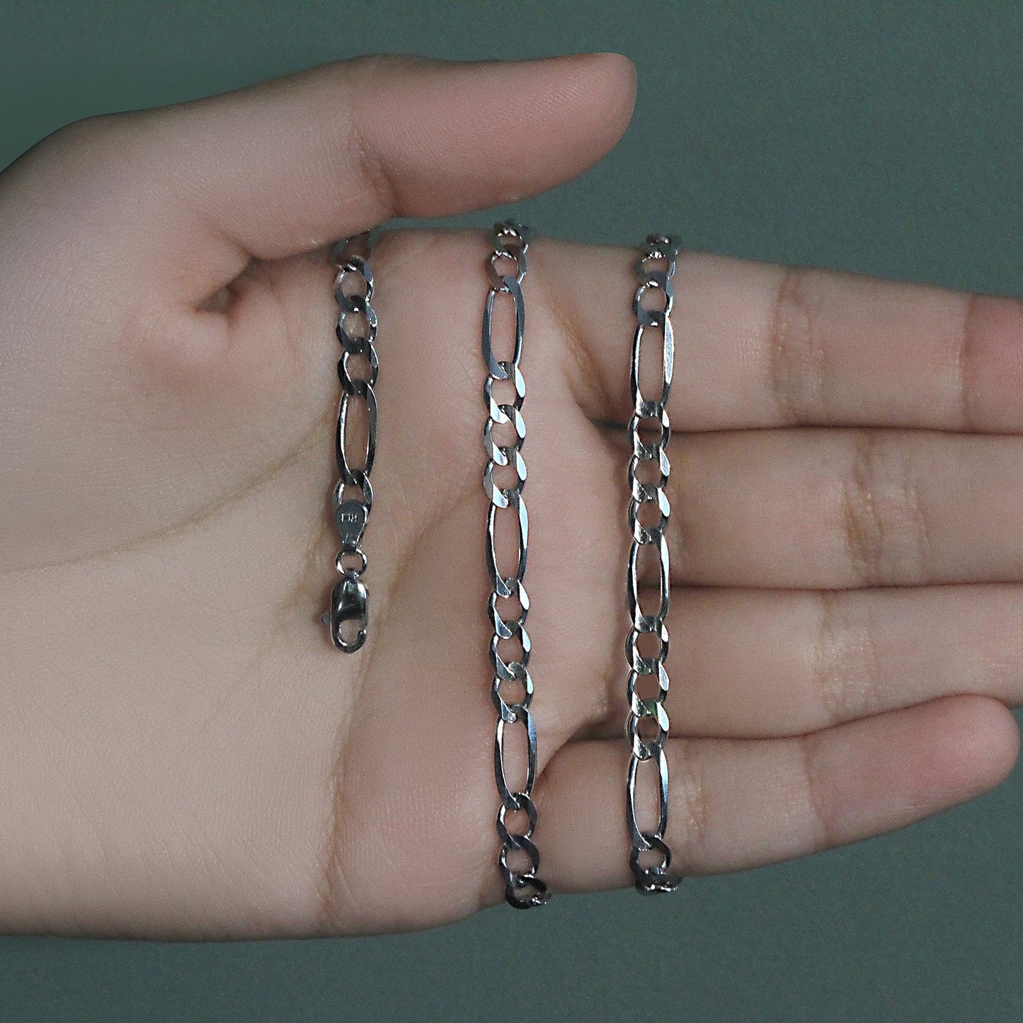 14k White Gold Solid Figaro Chain (4.50 mm)