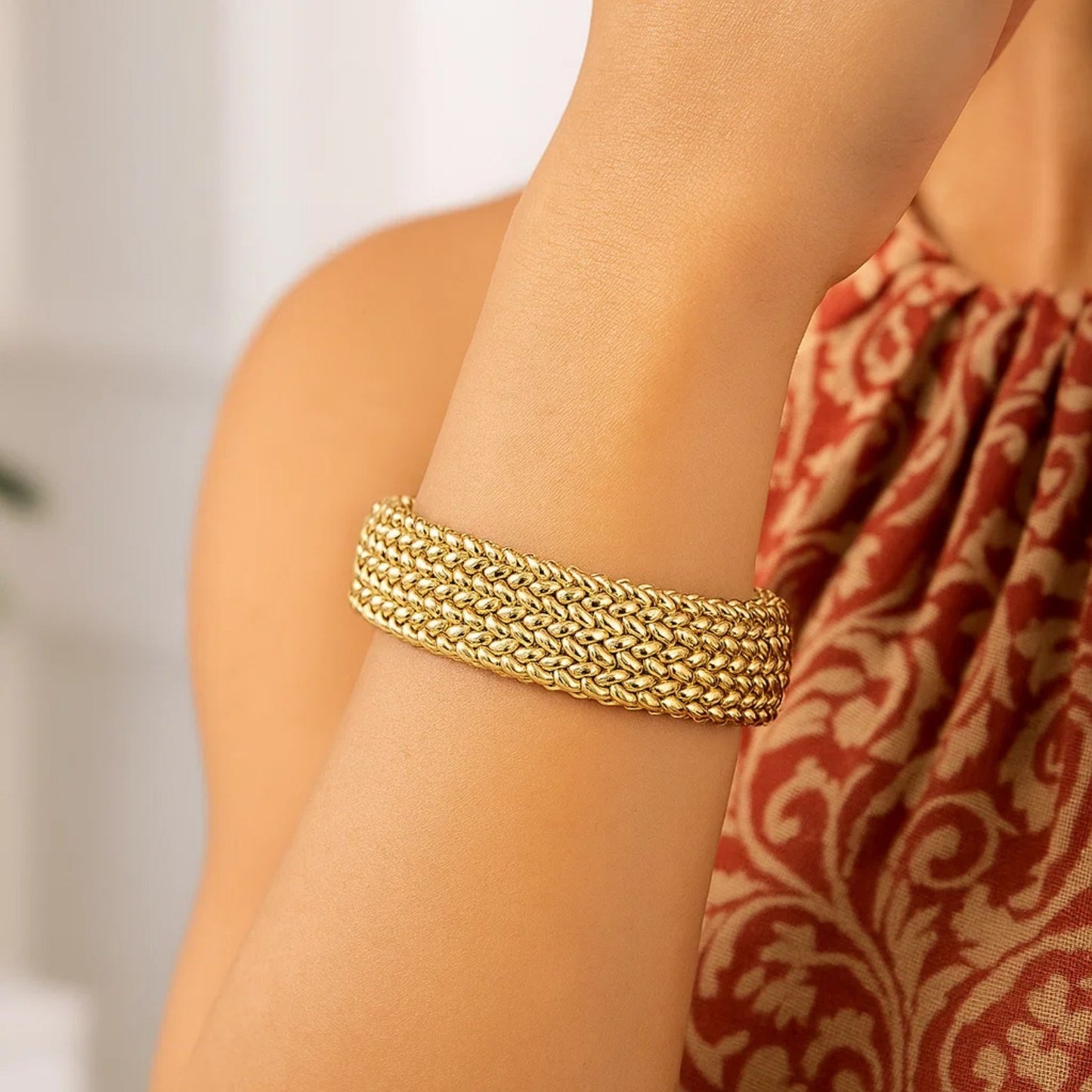 14k Yellow Gold High Polish Thick Braided Bracelet (14.50 mm)