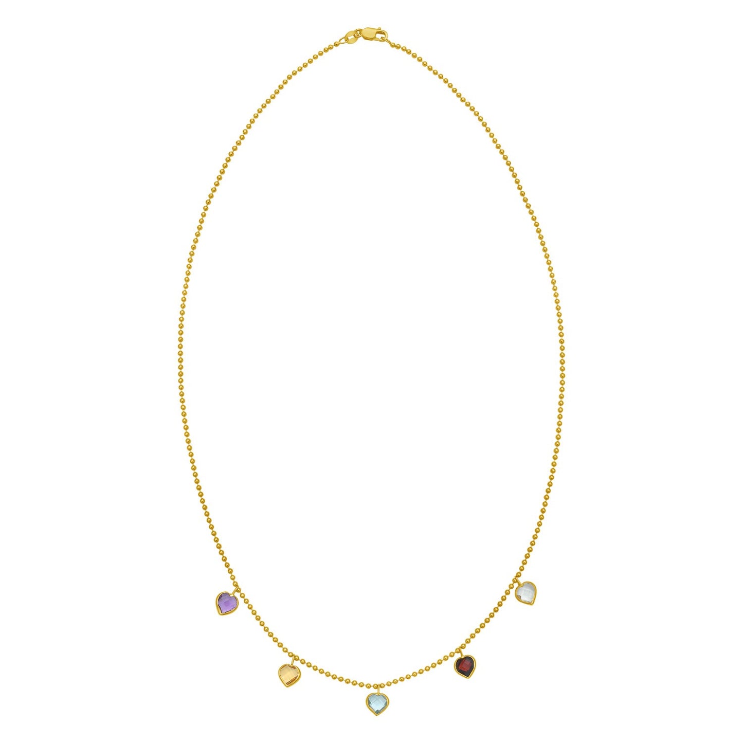 14K Yellow Gold Multi Gemstone Heart Necklace (1.50 mm)