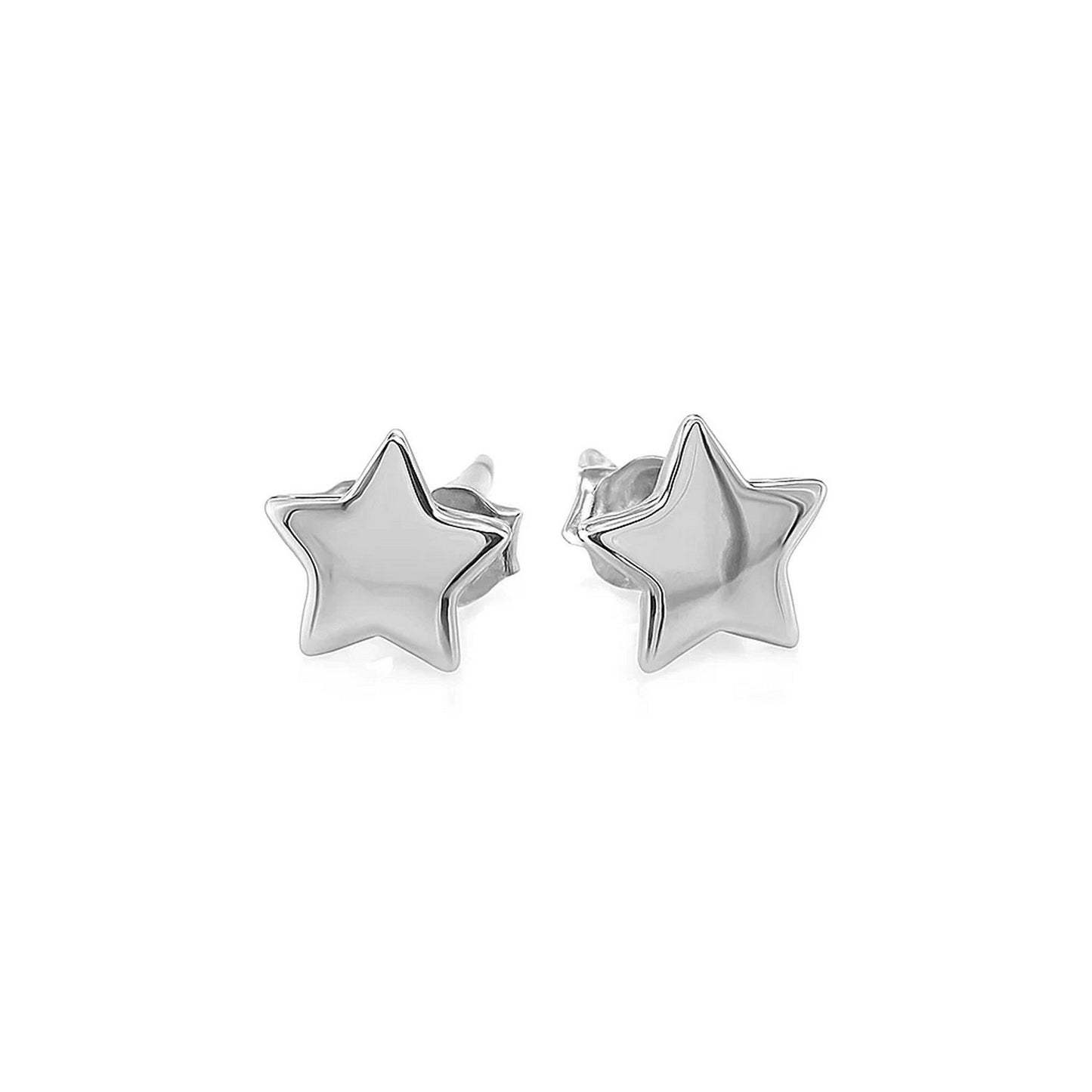 14k White Gold Post Earrings with Stars(6.5mm)
