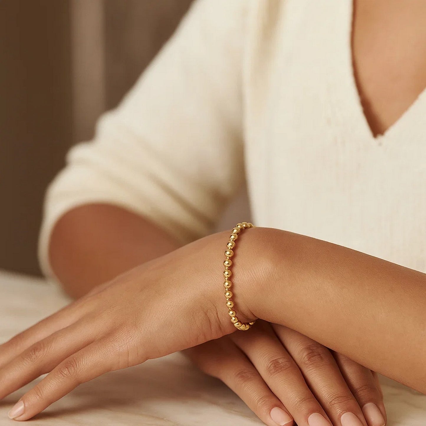 Moon Cut Bead Chain Bracelet in 14k Yellow Gold (4.00 mm)