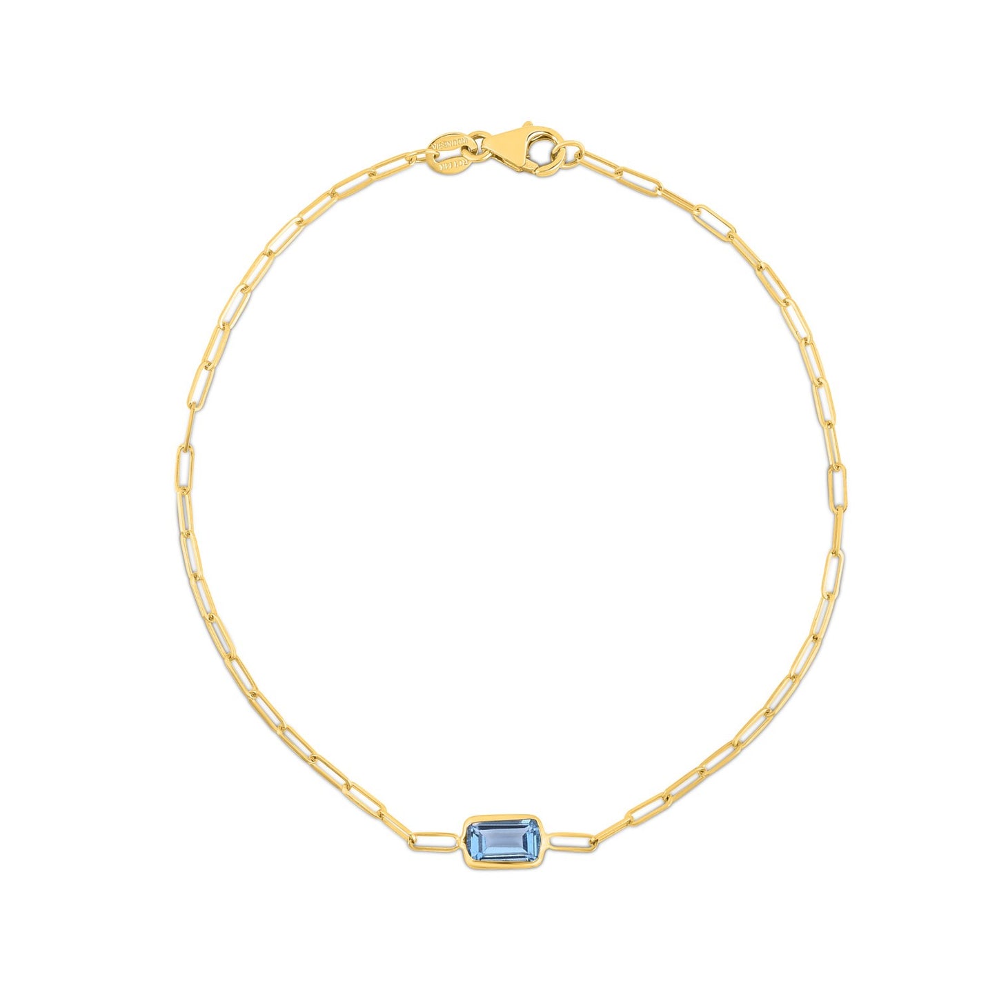 14K Yellow Gold Blue Topaz Paperclip Bracelet (1.50 mm)
