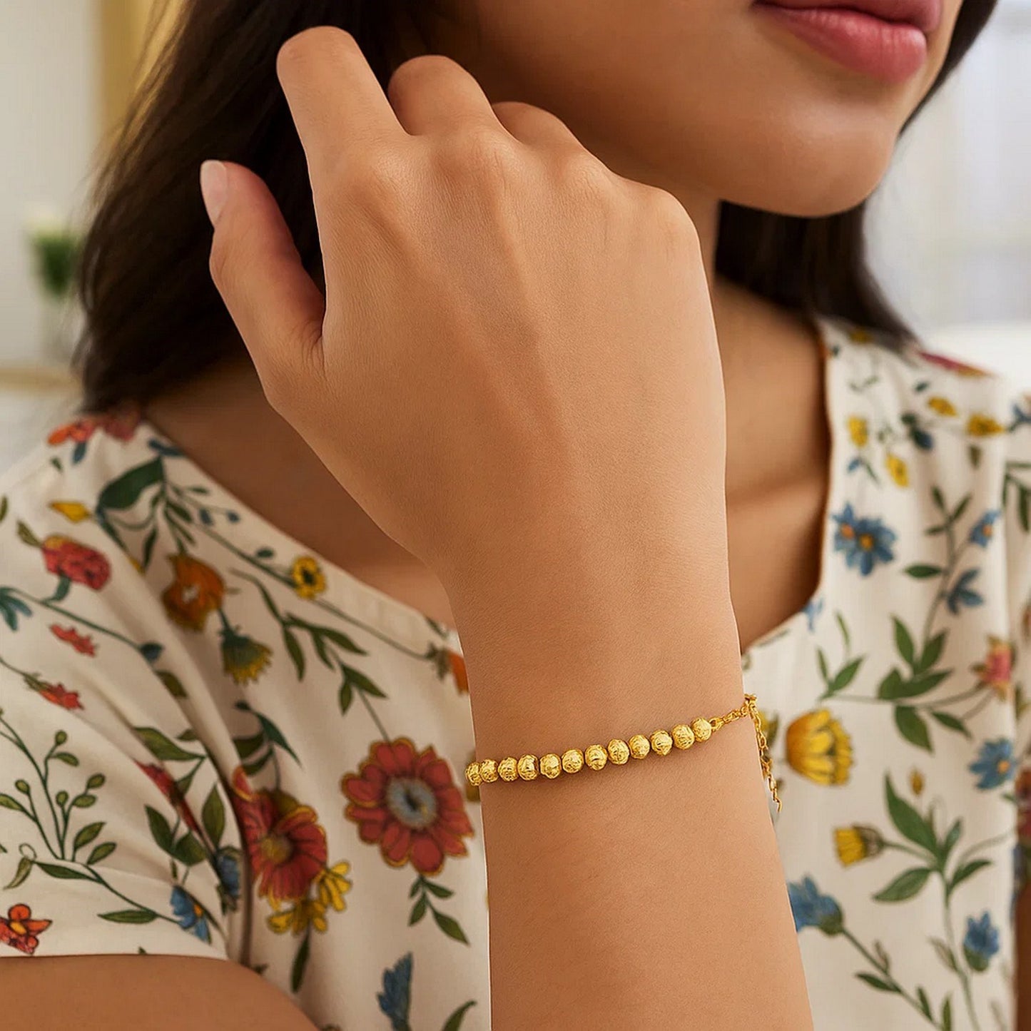 Diamond Cut Bead Bracelet in 14K Yellow Gold