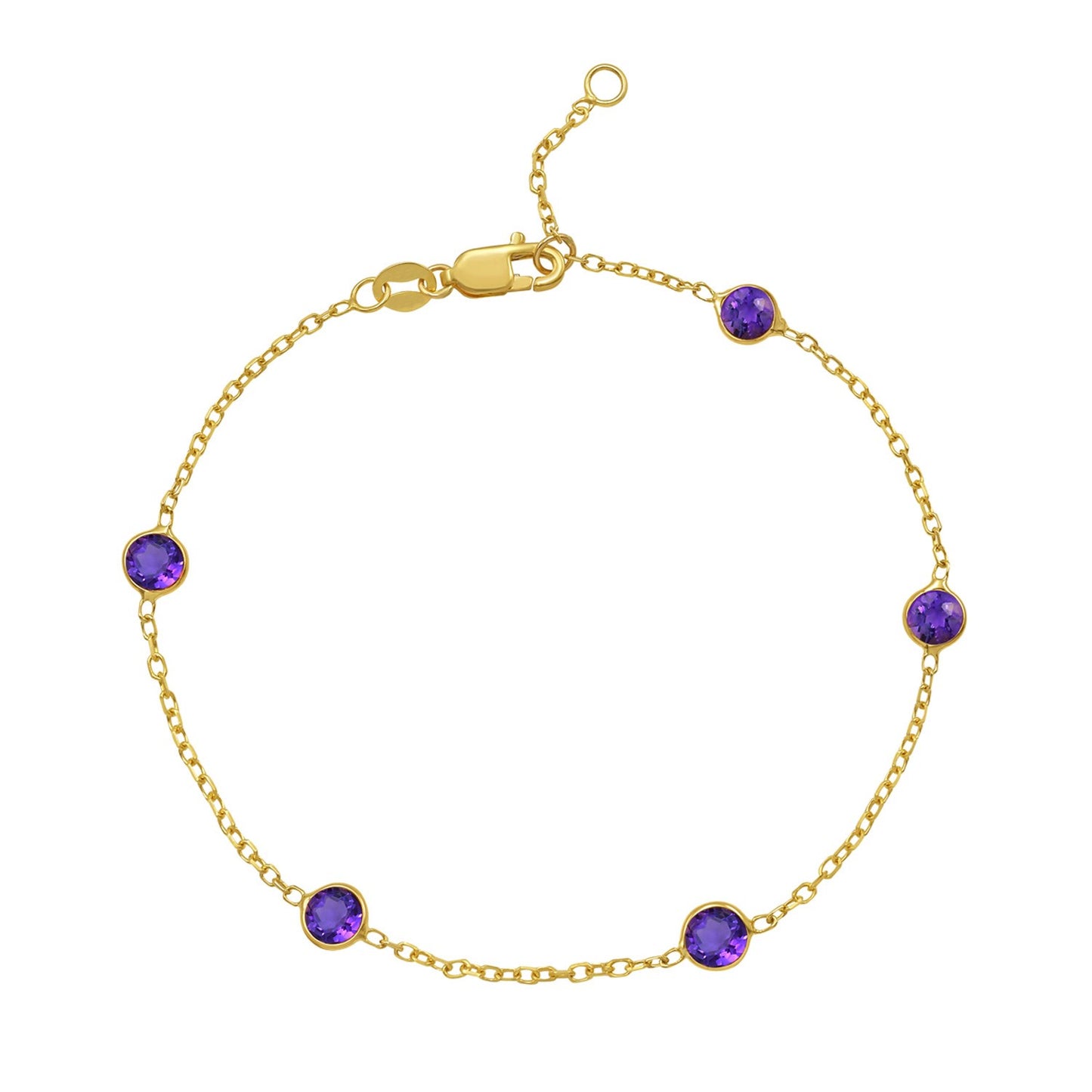 14K Yellow Gold Amethyst Station Bracelet