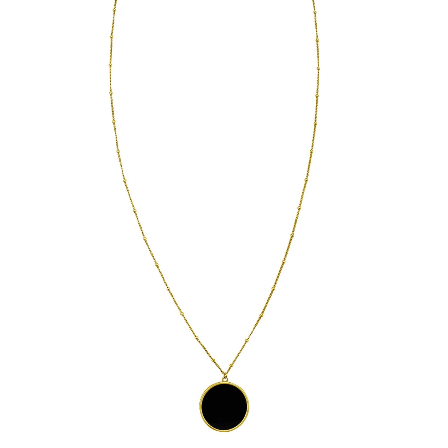14K Yellow Gold Onyx Inlay Circle Necklace