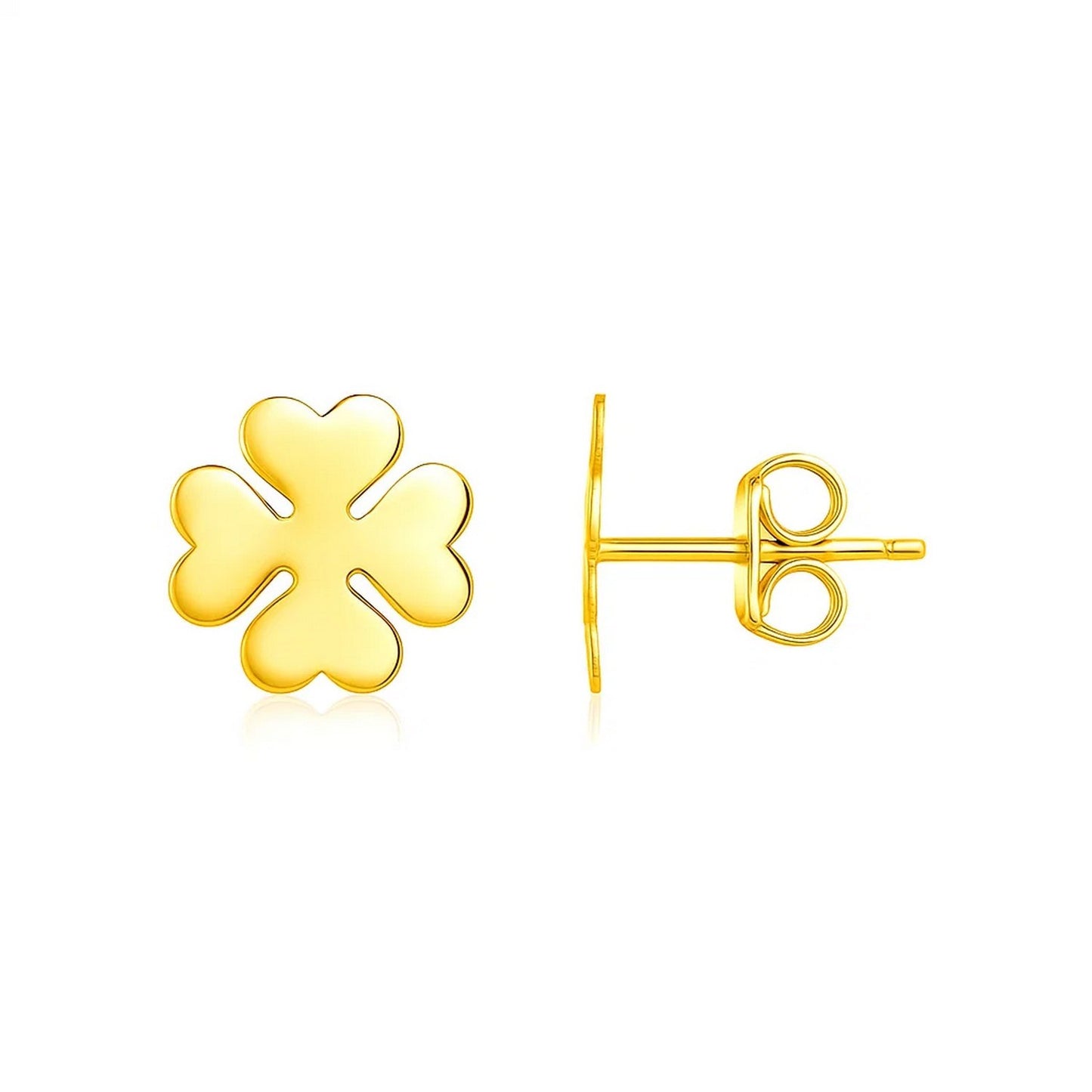 14K Yellow Gold Four Leaf Clover Earrings(10mm)
