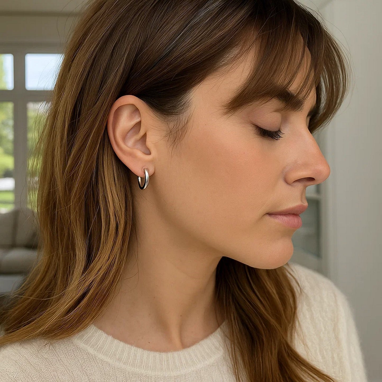 10k White Gold Polished Hoop Earrings (2x15 mm)
