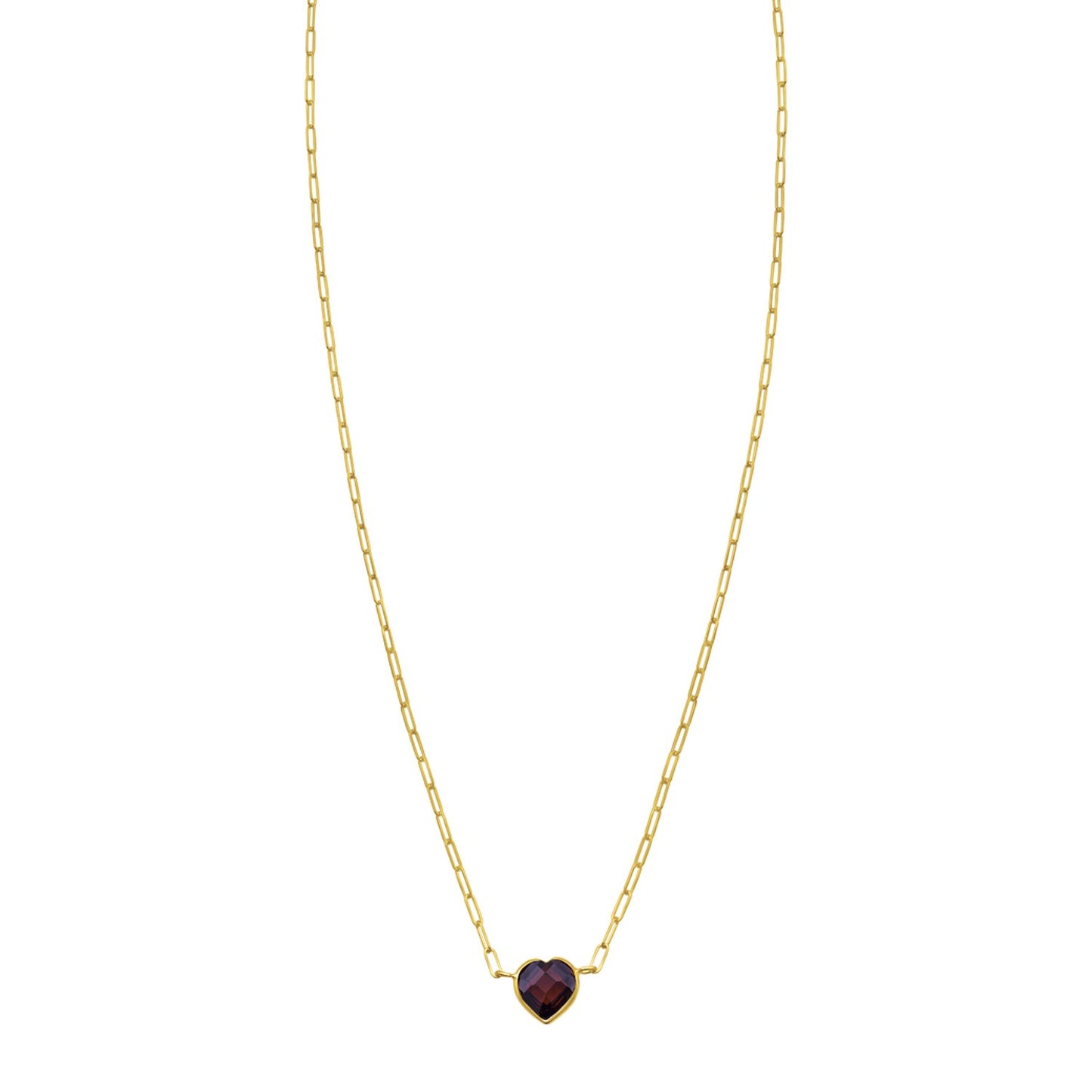 14K Yellow Gold Garnet Heart Necklace (1.50 mm)