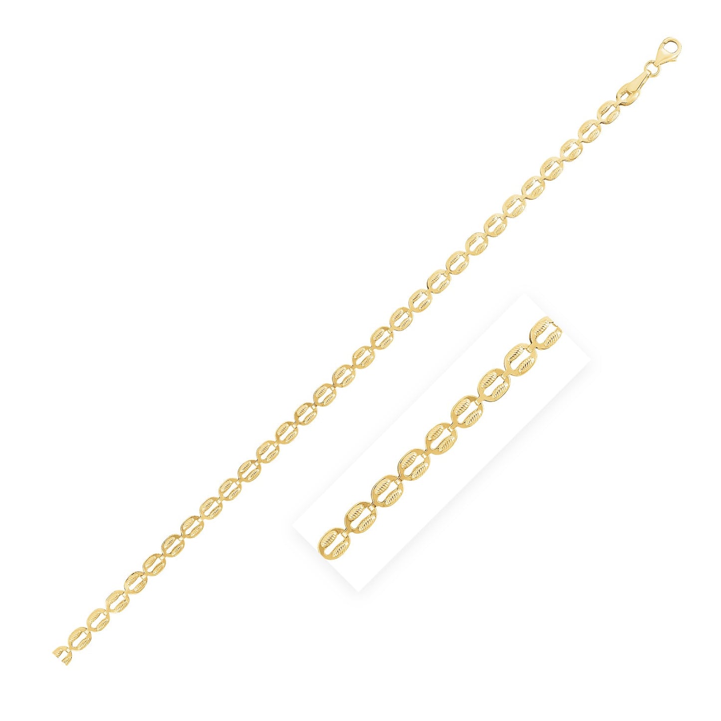 14k Yellow Gold High Polish Textured Puffed Oval Link Bracelet (3.80 mm)