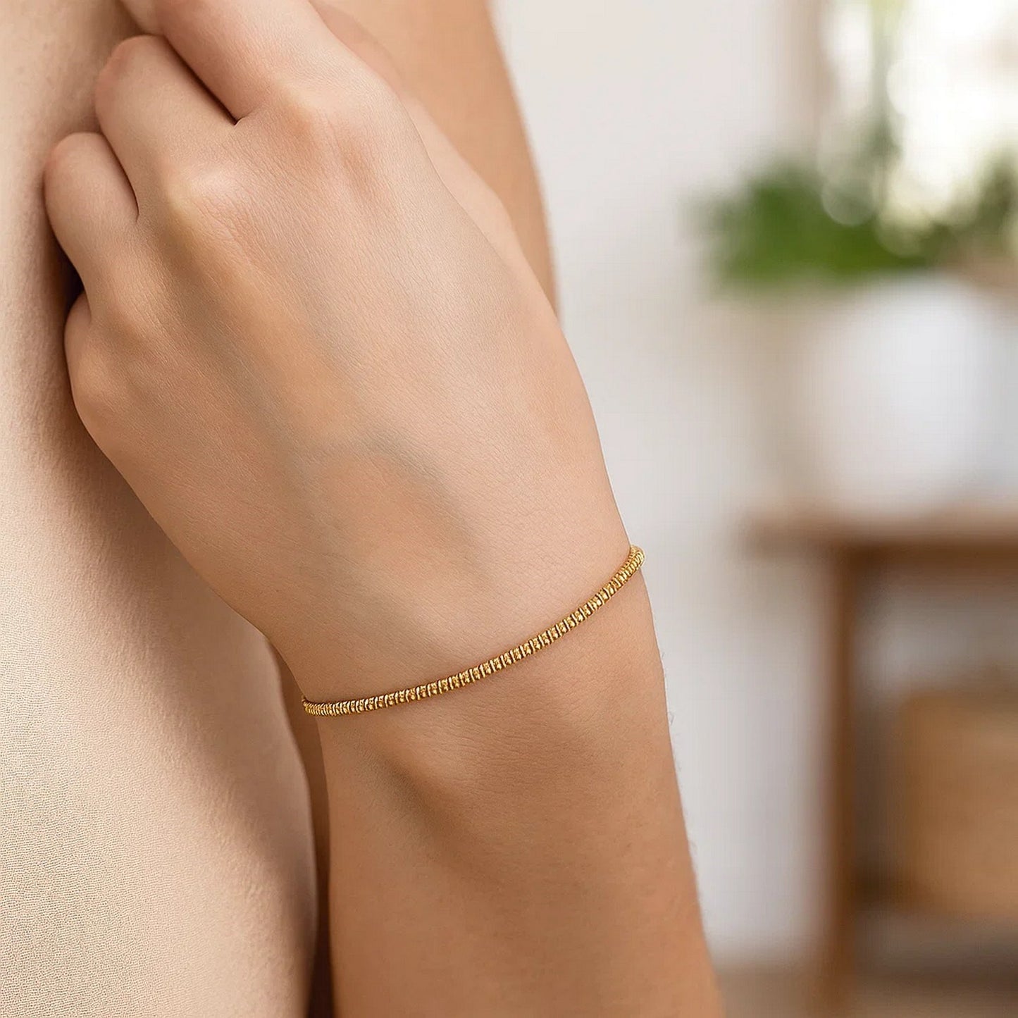 14K Yellow Gold Sparkle Spring Chain Bracelet (2.10 mm)