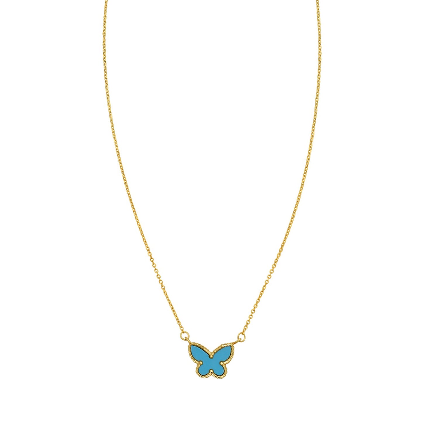 14K Yellow Gold Primavera Turquoise Butterfly Necklace