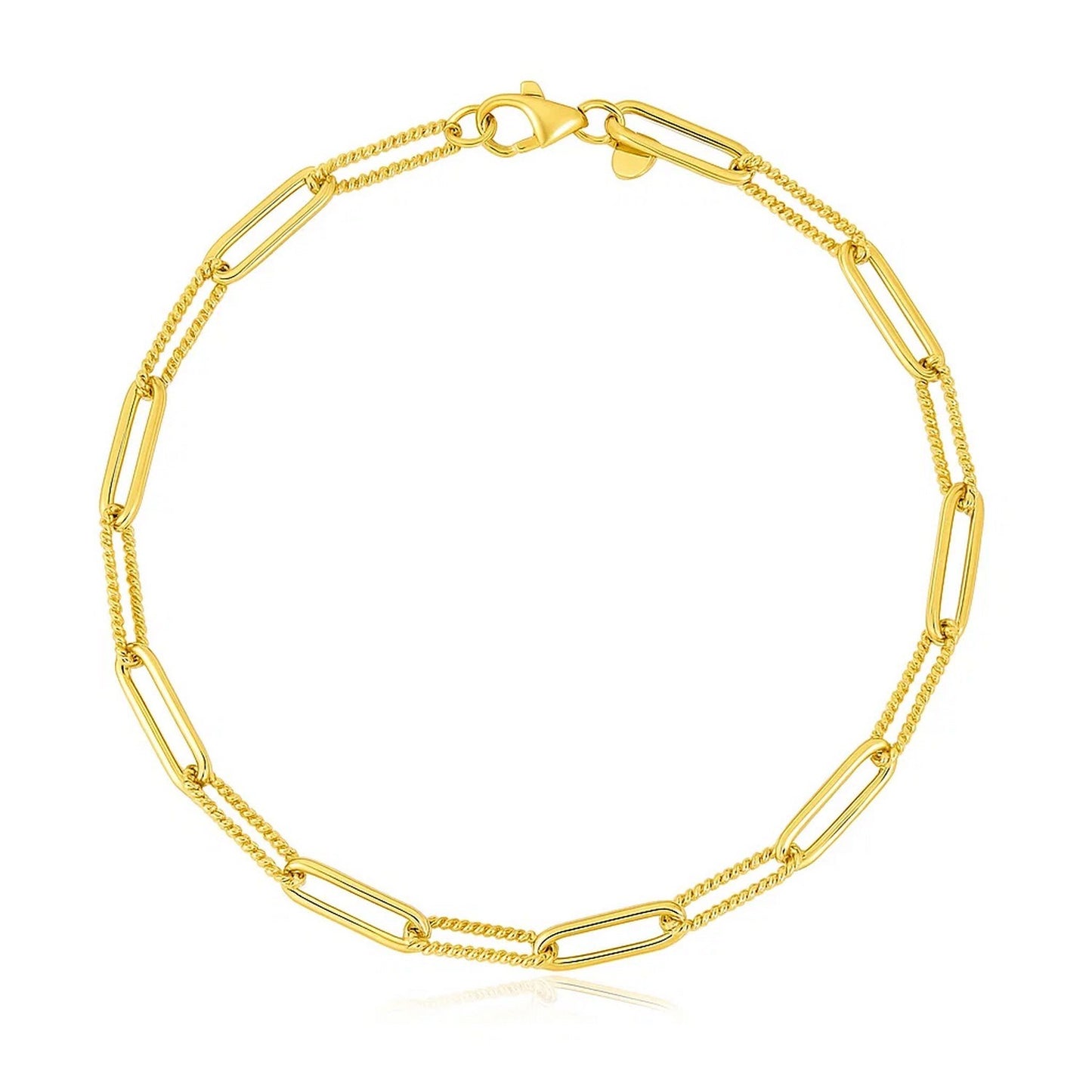 14k Yellow Gold High Polish Alternating Bead Paperclip Bracelet (3.50 mm)