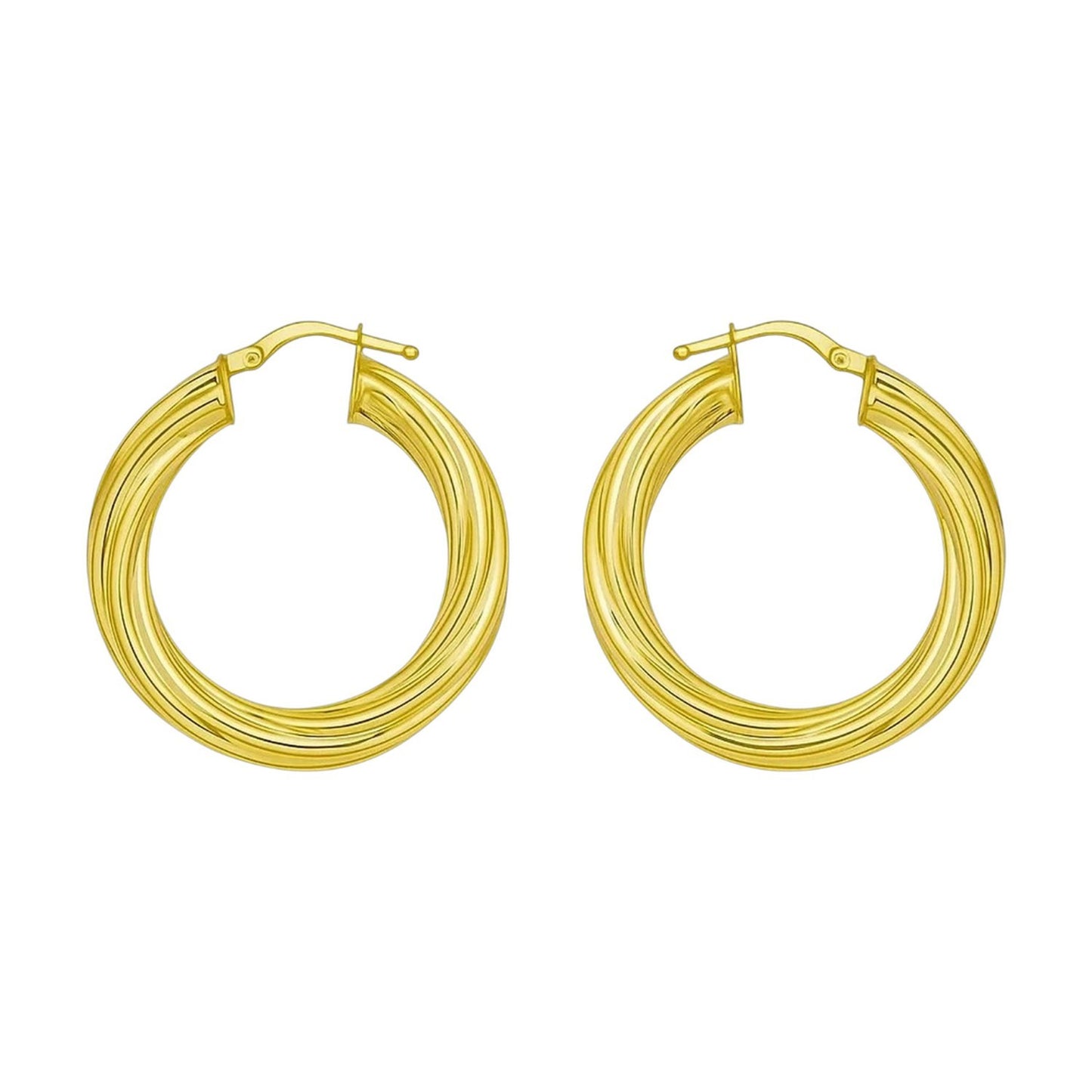 14K Yellow Gold Full Twist Medium Hoop Earrings