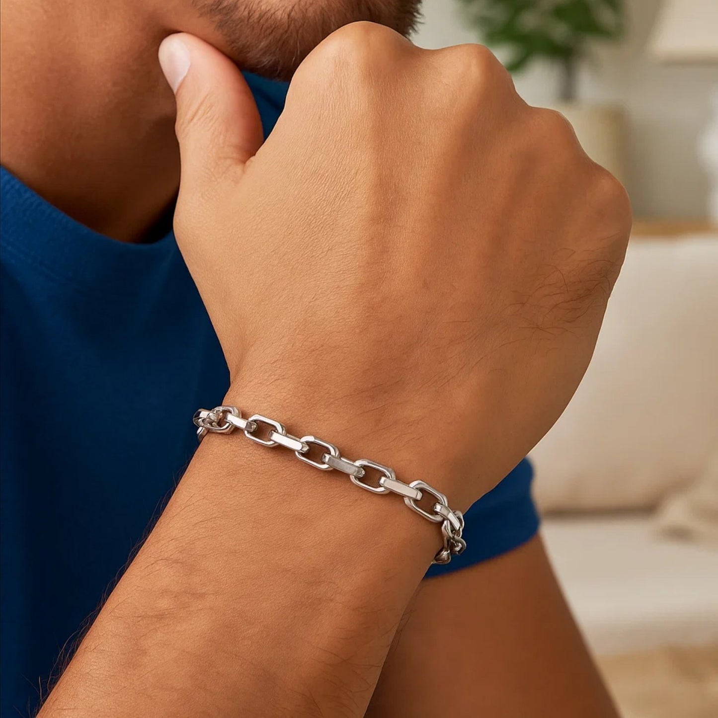 14k White Gold French Cable Chain Bracelet (4.80 mm)