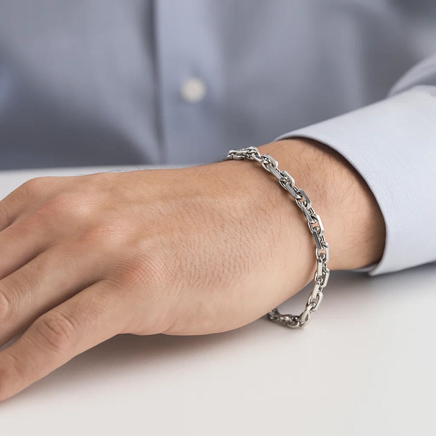 14k White Gold French Cable Chain Bracelet (4.80 mm)