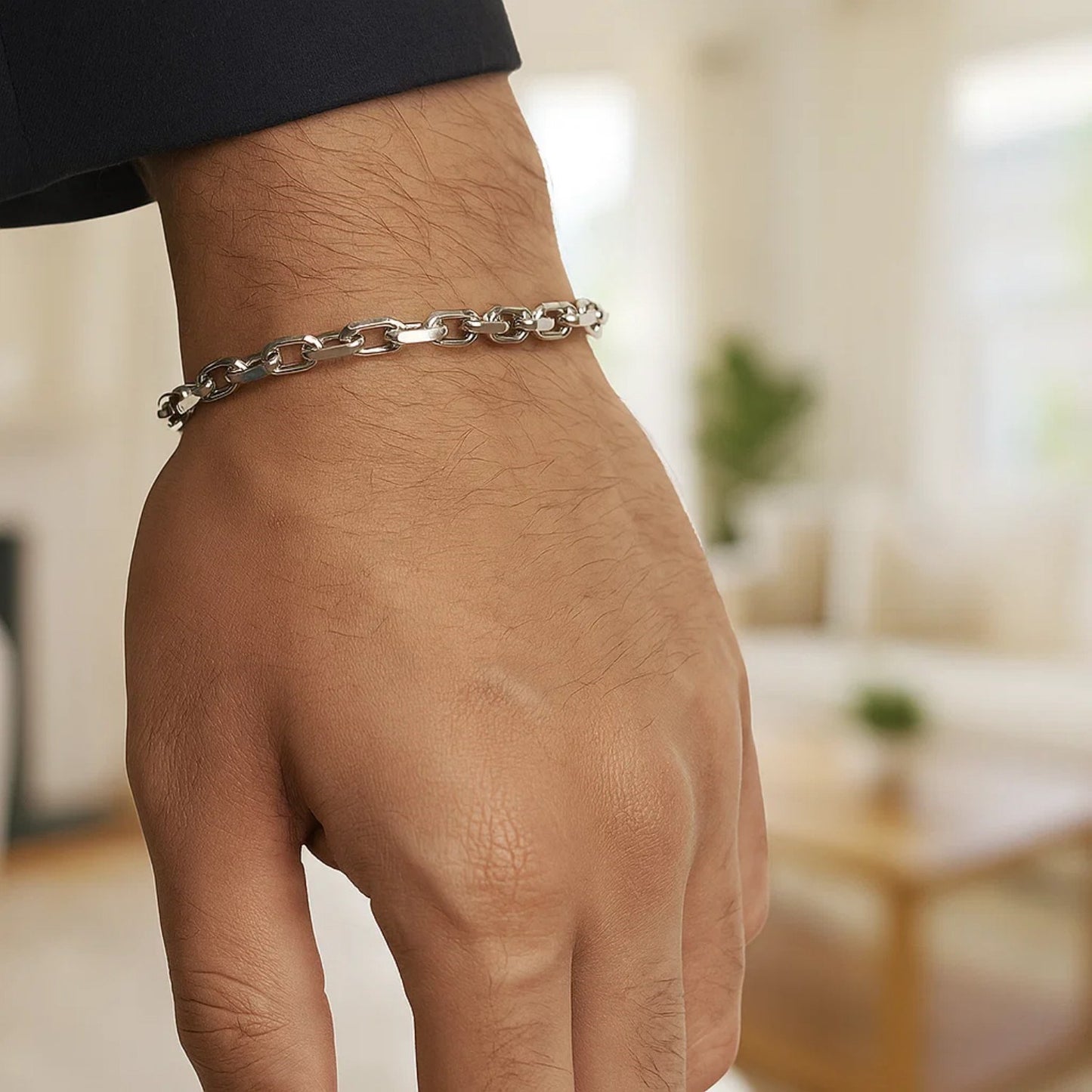14k White Gold French Cable Chain Bracelet (4.80 mm)