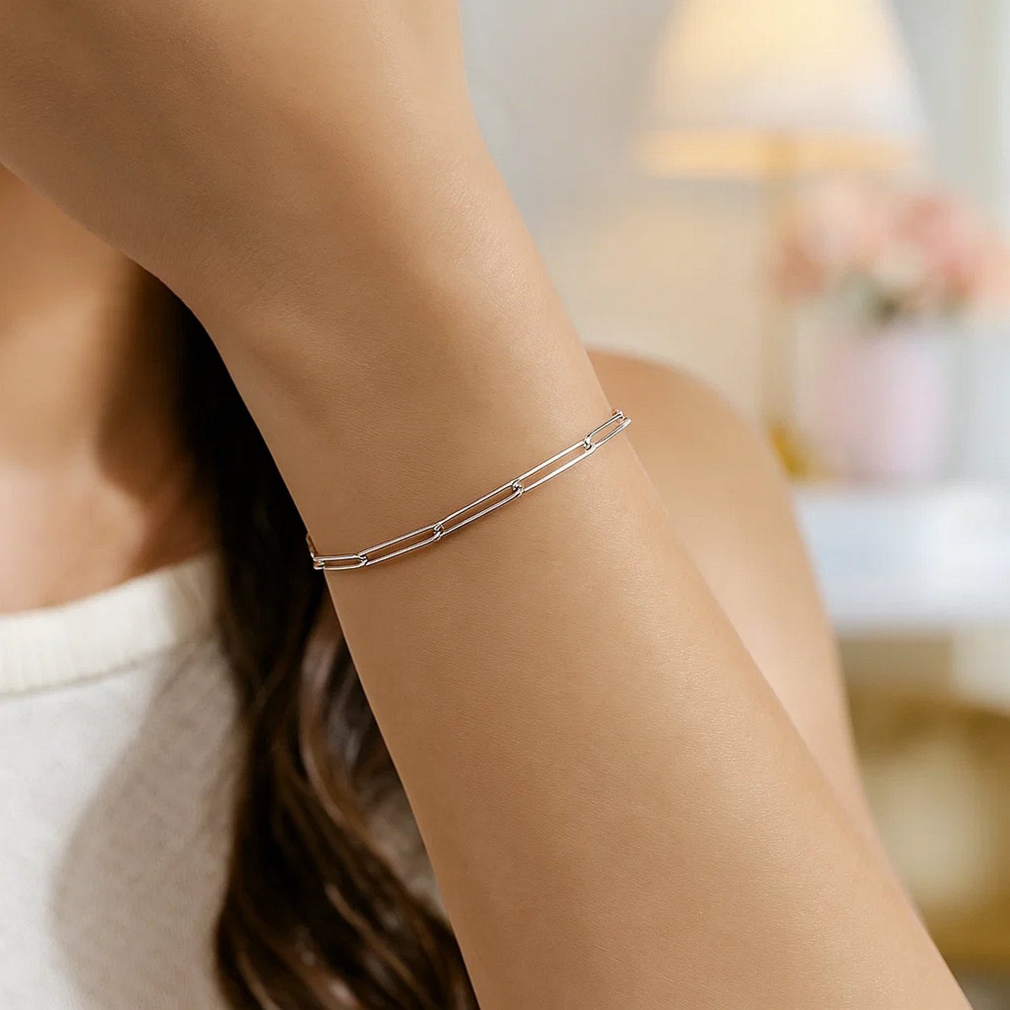14k White Gold Wire Paperclip Bracelet (2.70 mm)