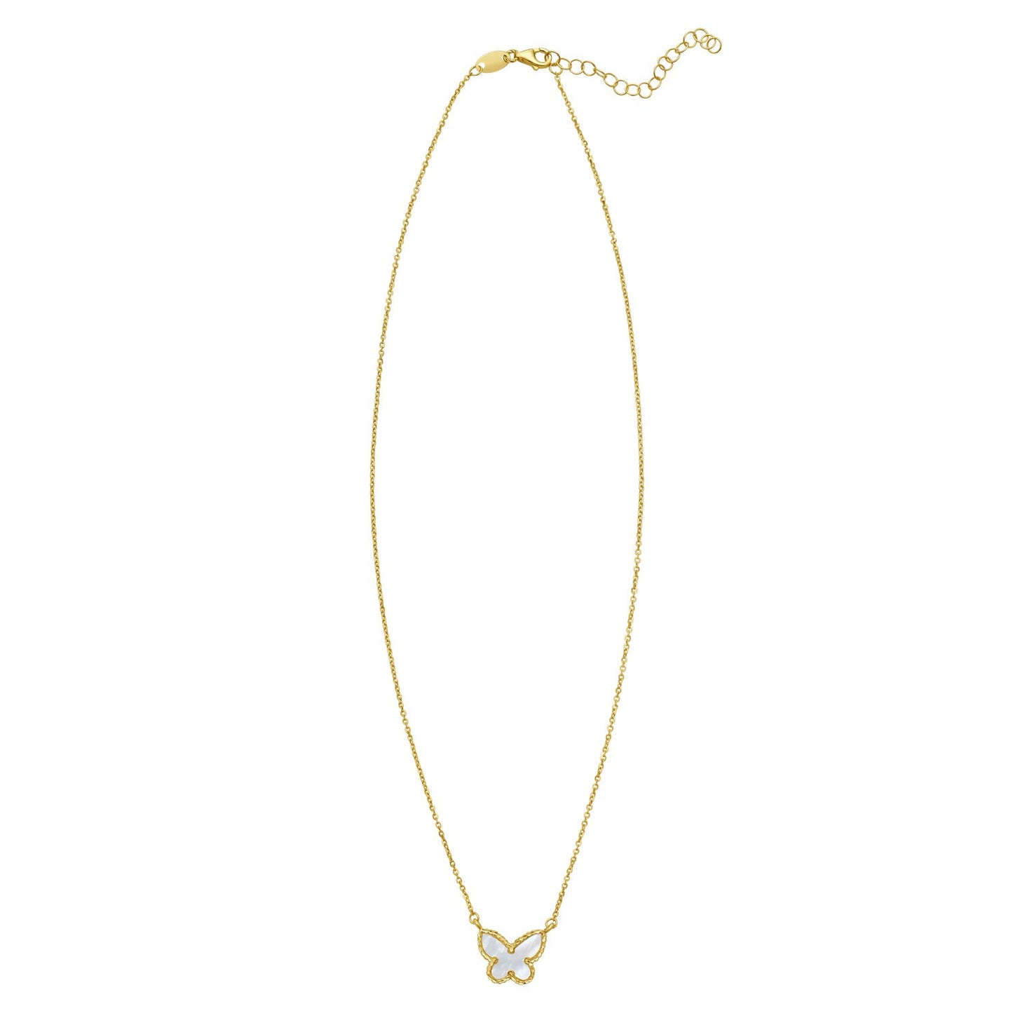 14K Yellow Gold Primavera Mother of Pearl Butterfly Necklace
