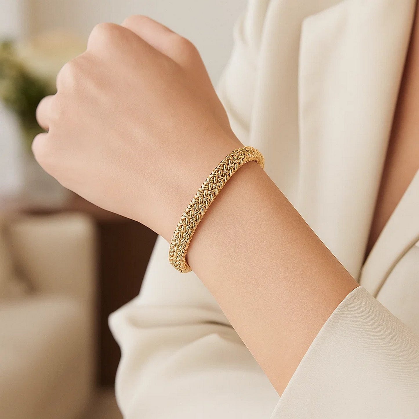 14k Yellow Gold High Polish Thick Braided Bracelet (8.80 mm)