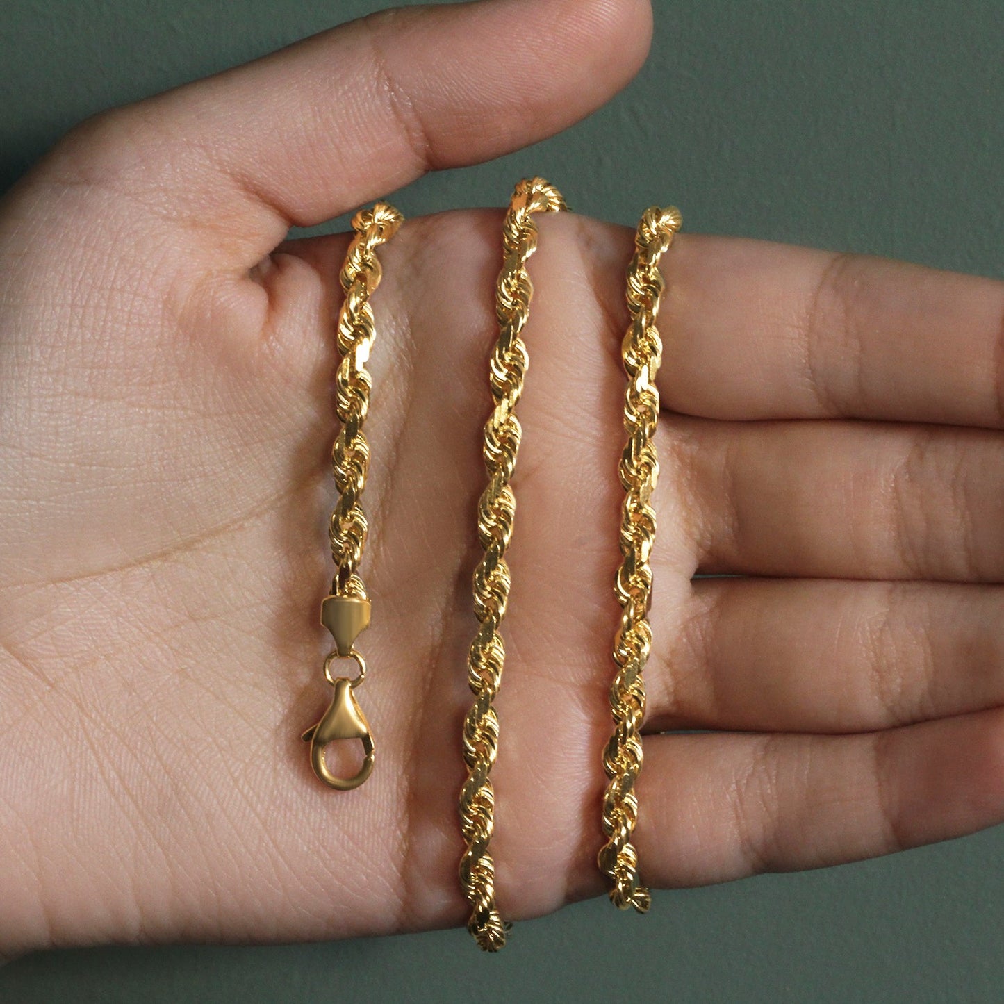 14k Yellow Gold Solid Diamond Cut Rope Chain (5.00 mm)