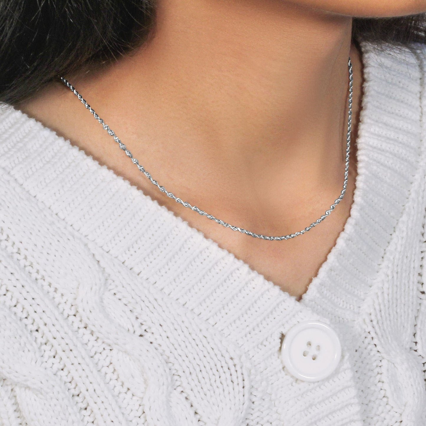 14k White Gold Solid Diamond Cut Rope Chain (1.80 mm)