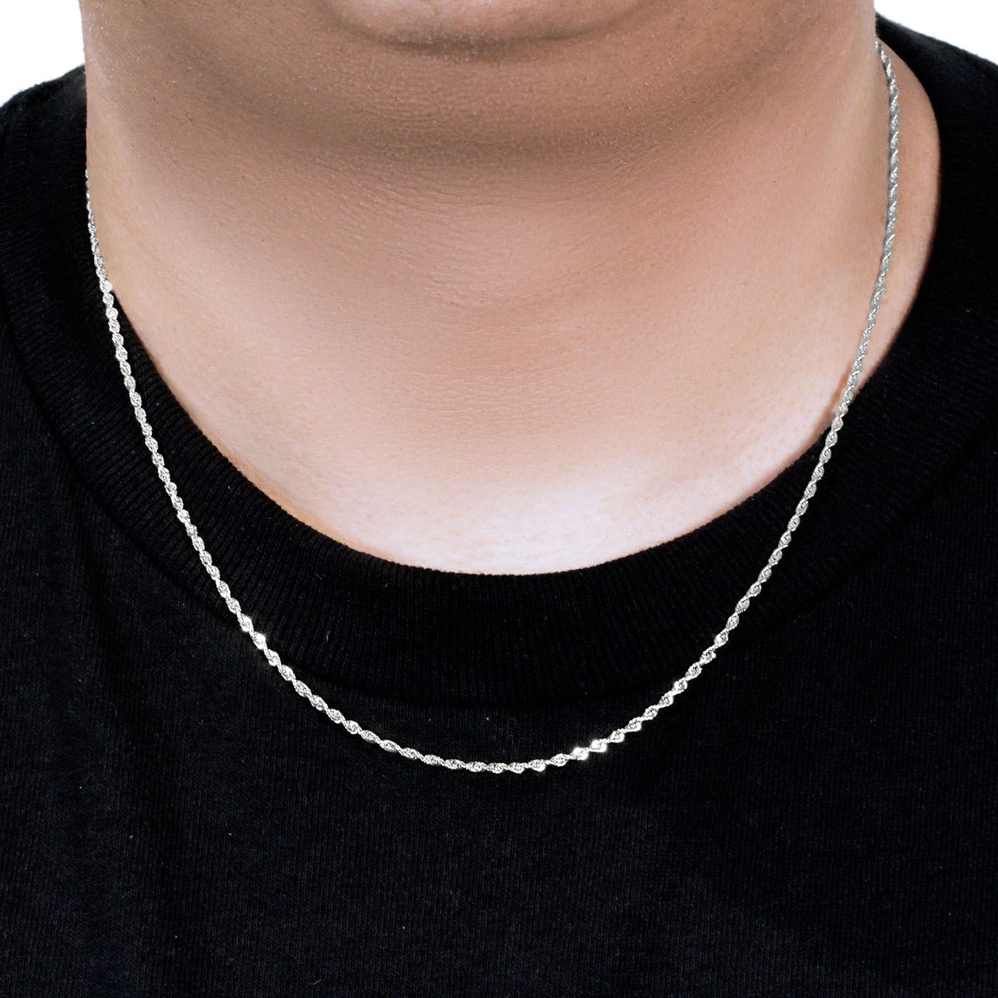 14k White Gold Solid Diamond Cut Rope Chain (1.80 mm)