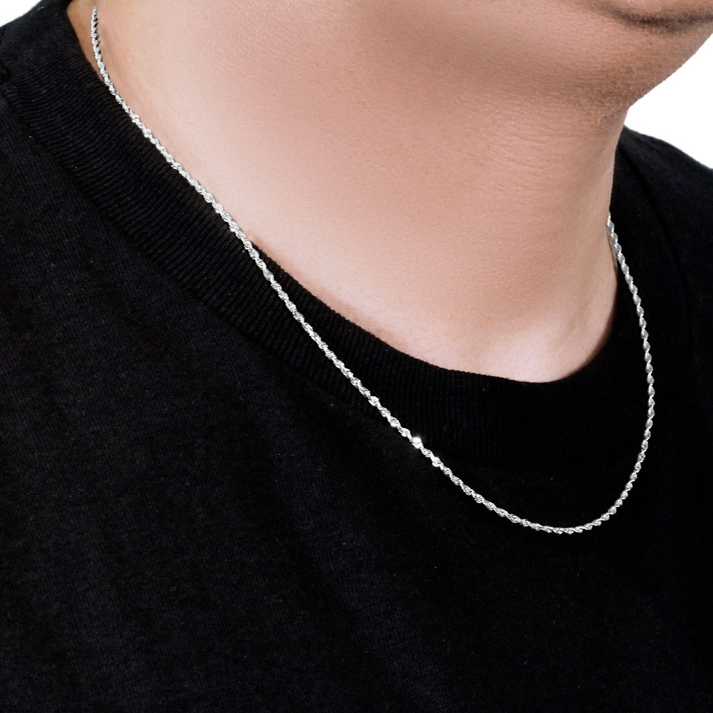 14k White Gold Solid Diamond Cut Rope Chain (1.80 mm)