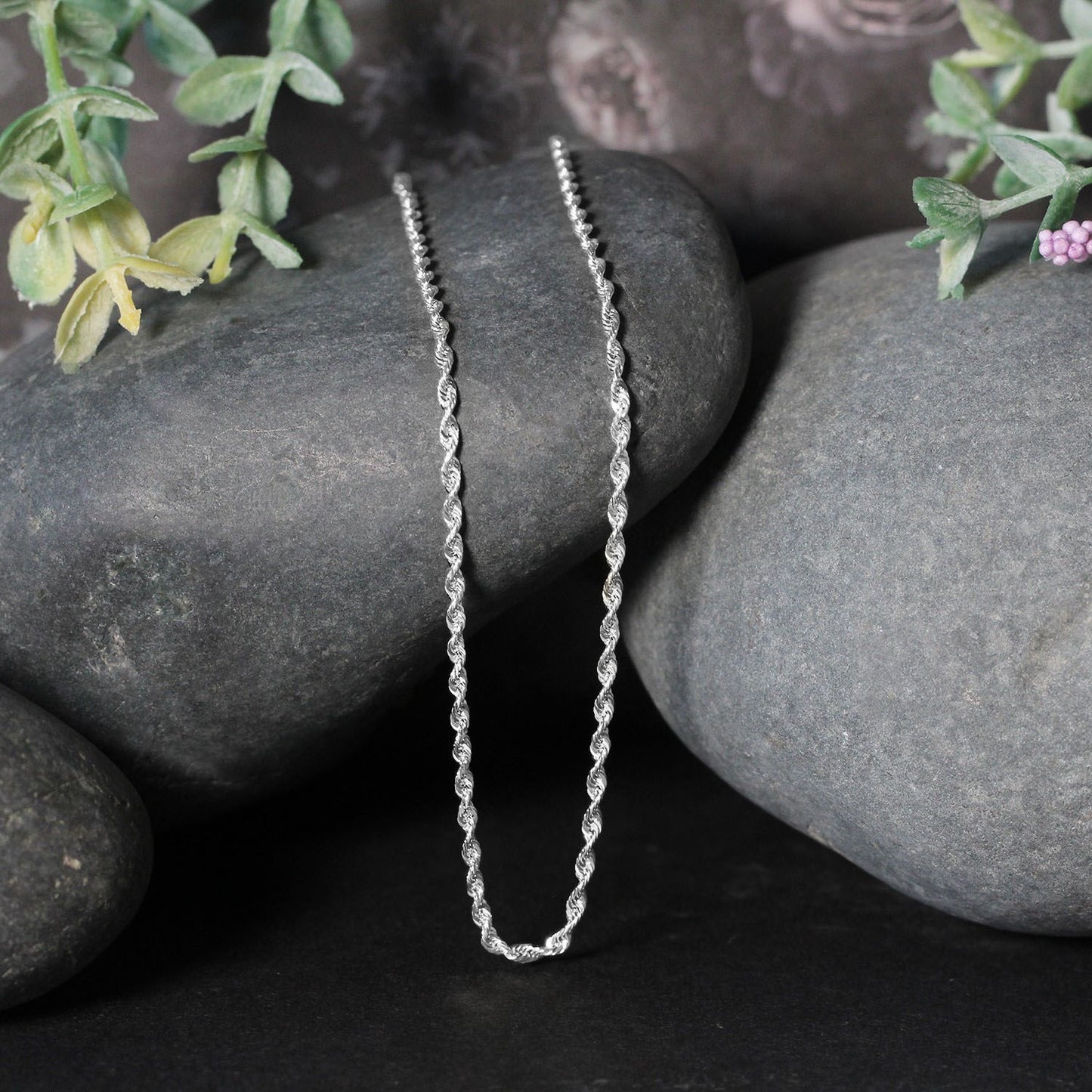 14k White Gold Solid Diamond Cut Rope Chain (1.80 mm)