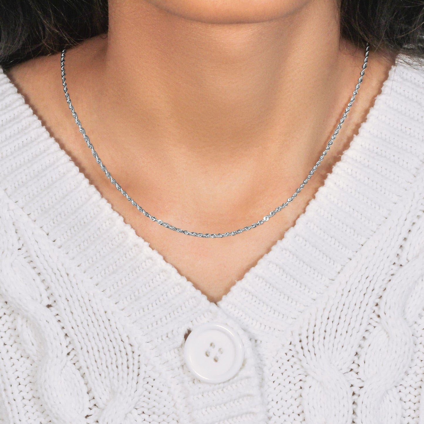 14k White Gold Solid Diamond Cut Rope Chain (1.80 mm)