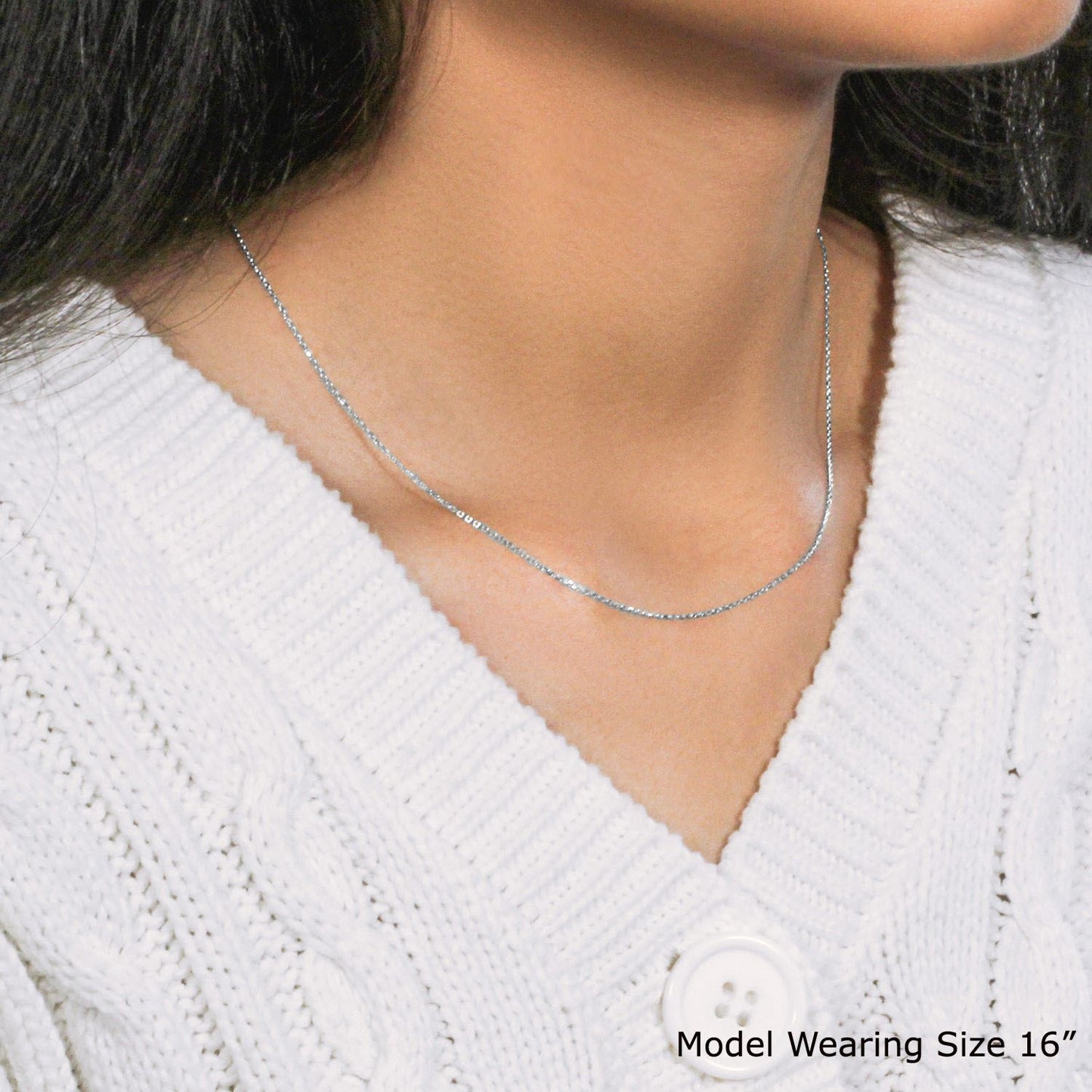 14k White Diamond Cut Cable Link Chain (0.87 mm)