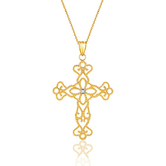 14K Yellow Gold Cross Pendant With Diamond