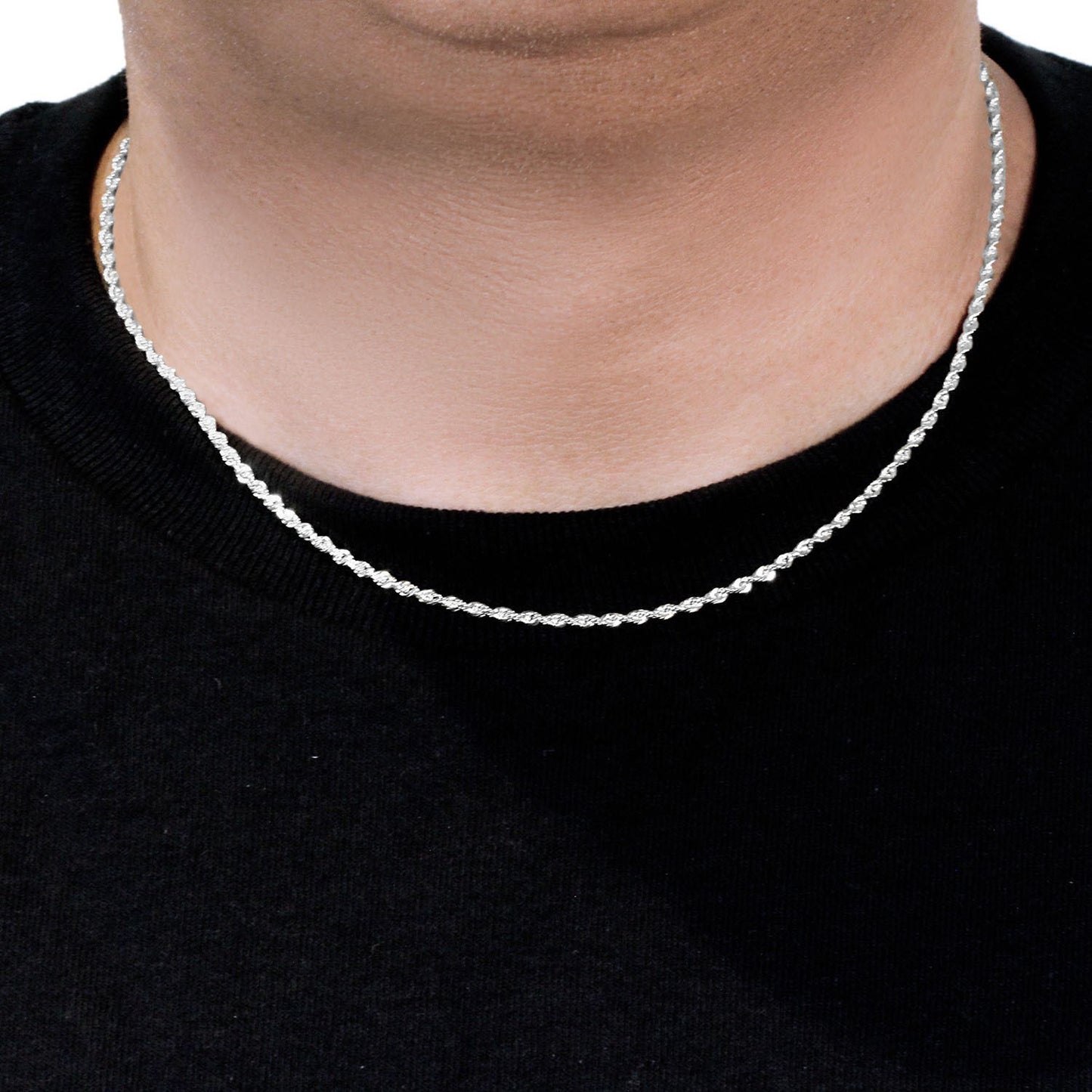 14k White Gold Solid Diamond Cut Rope Chain (2.50 mm)