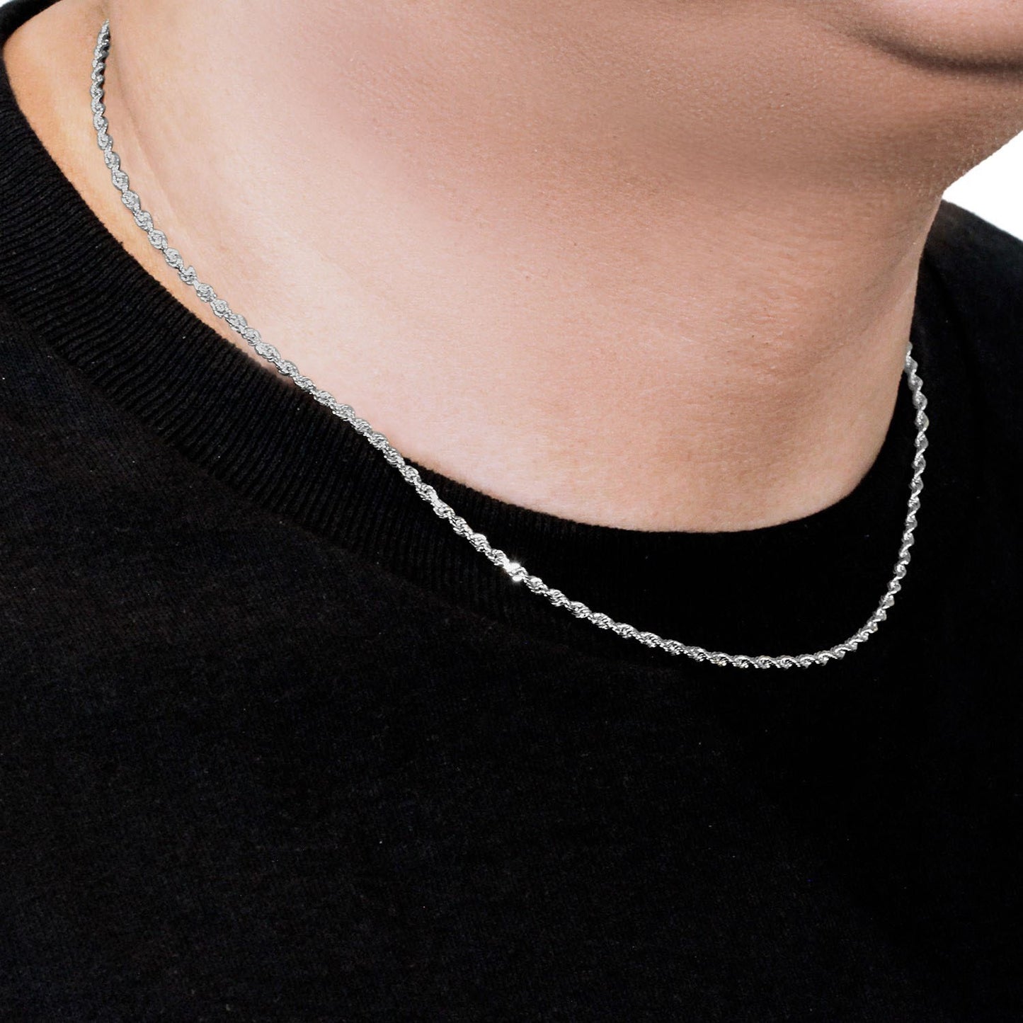14k White Gold Solid Diamond Cut Rope Chain (2.50 mm)