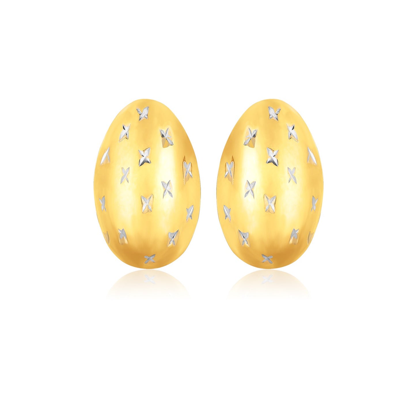 14K Yellow Gold Sparkle Kiss Diamond-cut Oval Stud Earrings