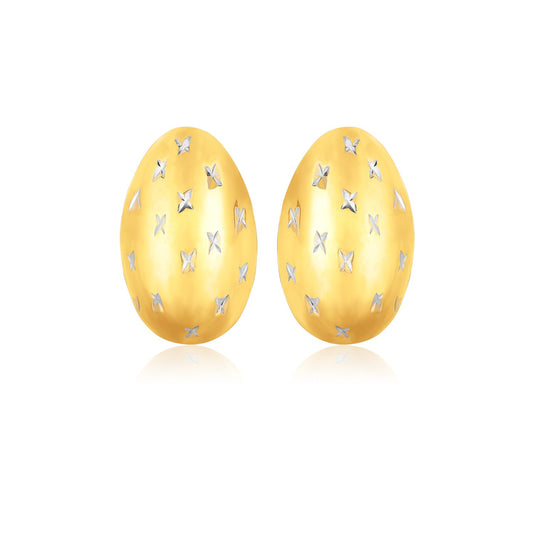 14K Yellow Gold Sparkle Kiss Diamond-cut Oval Stud Earrings