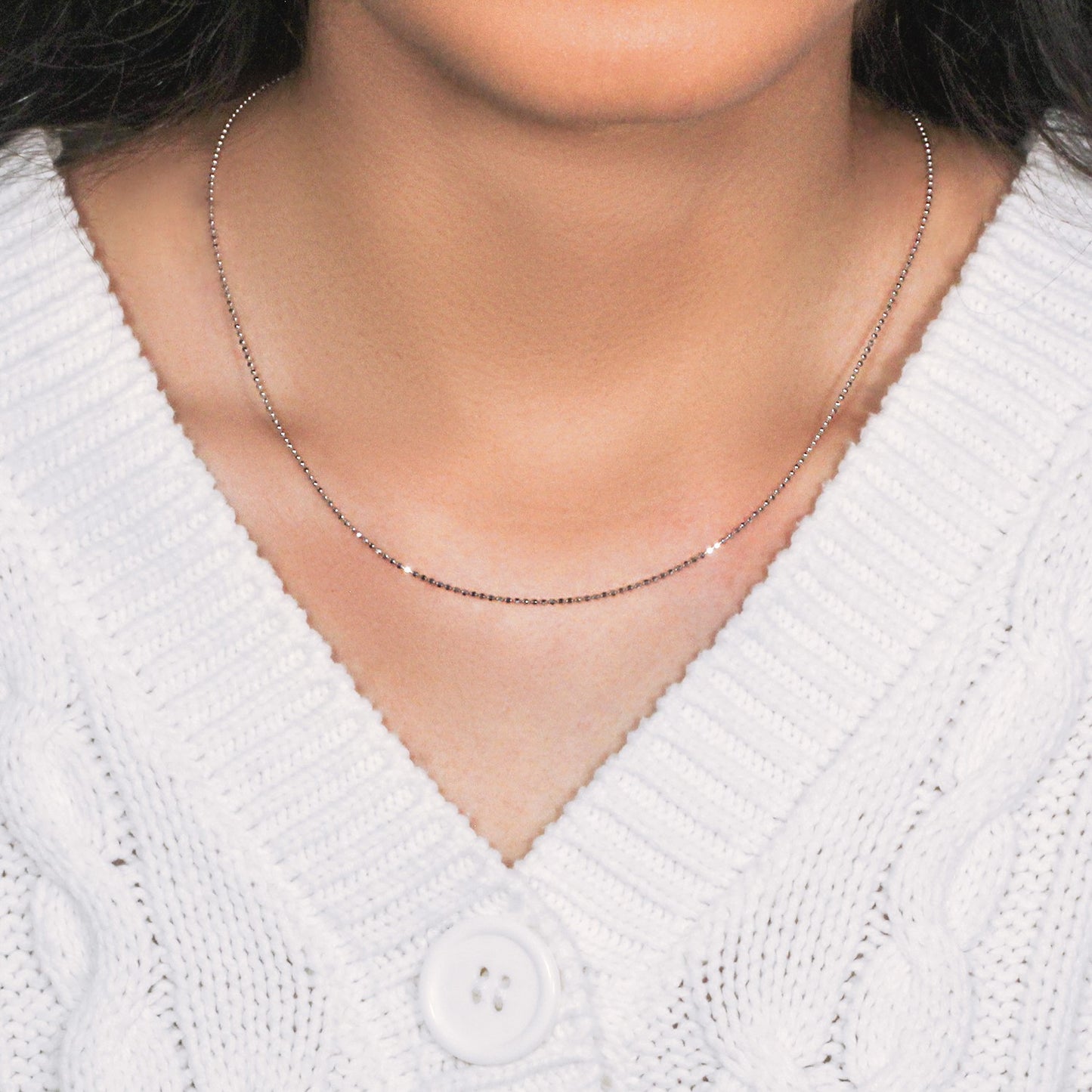 14k White Gold Diamond-Cut Bead Chain (1.10 mm)