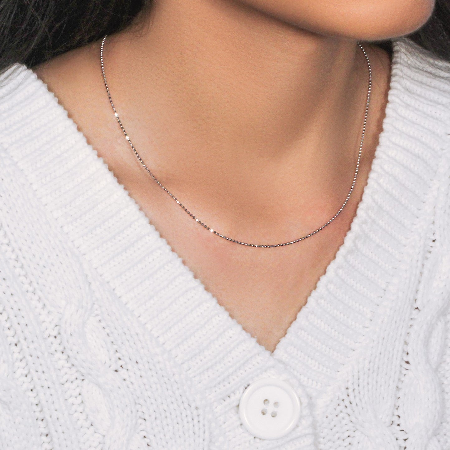 14k White Gold Diamond-Cut Bead Chain (1.10 mm)