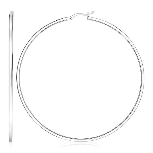 Sterling Silver Large Rectangular Profile Polished Hoop Earrings(75mm)