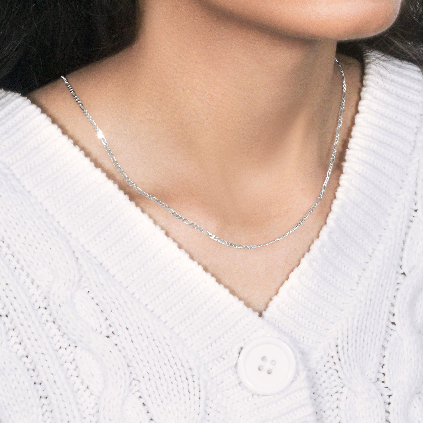 14k White Gold Solid Figaro Chain (1.90 mm)