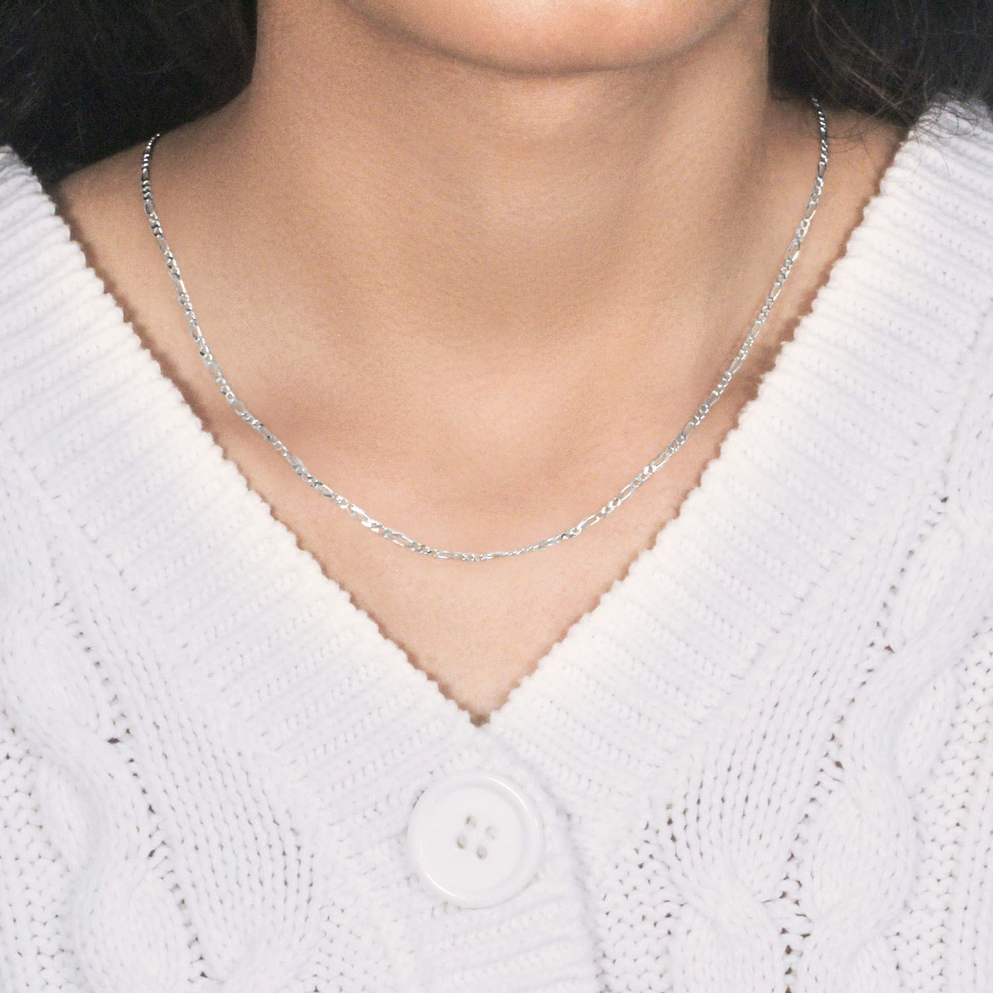 14k White Gold Solid Figaro Chain (1.90 mm)