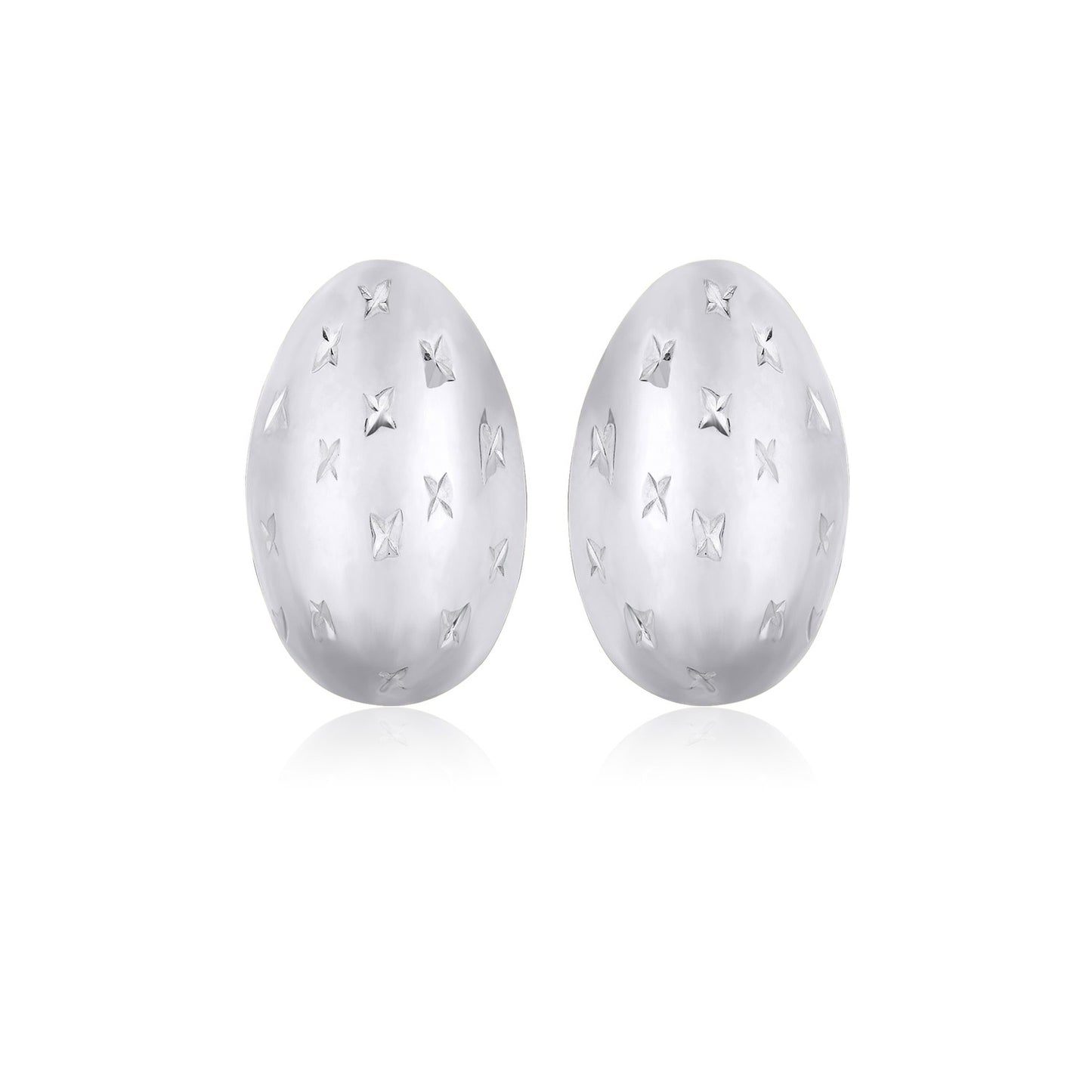 14K White Gold Sparkle Kiss Diamond-cut Oval Stud Earrings