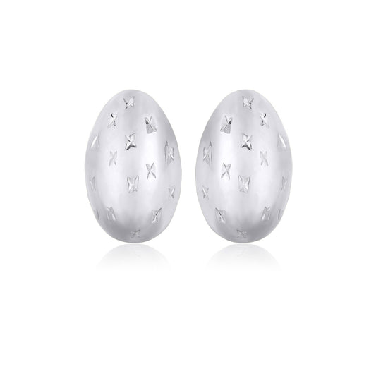 14K White Gold Sparkle Kiss Diamond-cut Oval Stud Earrings