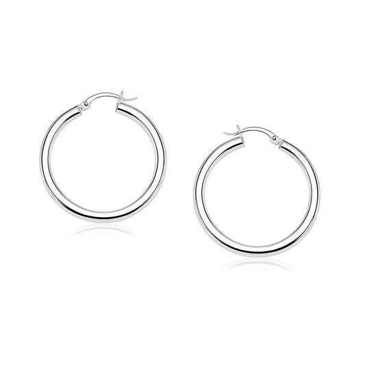14k White Gold Polished Hoop Earrings (4x25mm)