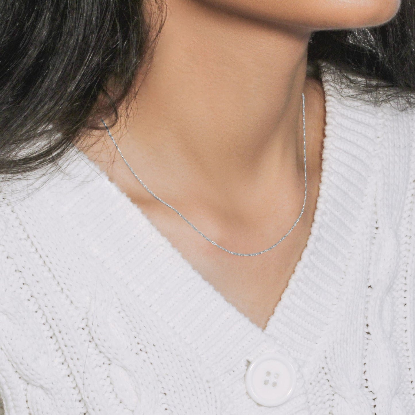 14k White Gold Singapore Chain 0.8mm (0.81 mm)